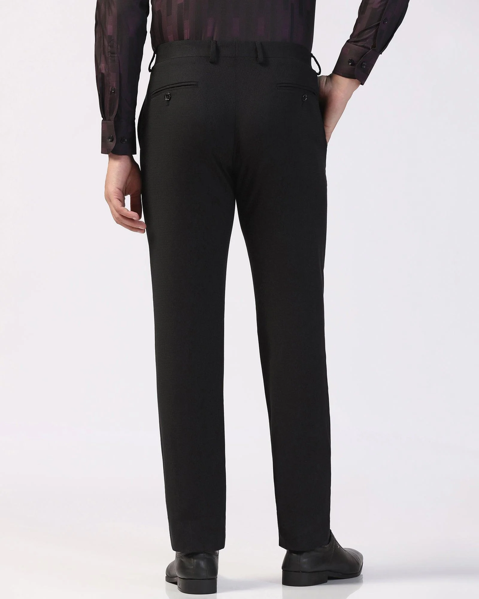 Slim Comfort B-95 Formal Black Textured Trouser - Zeta - Image 2