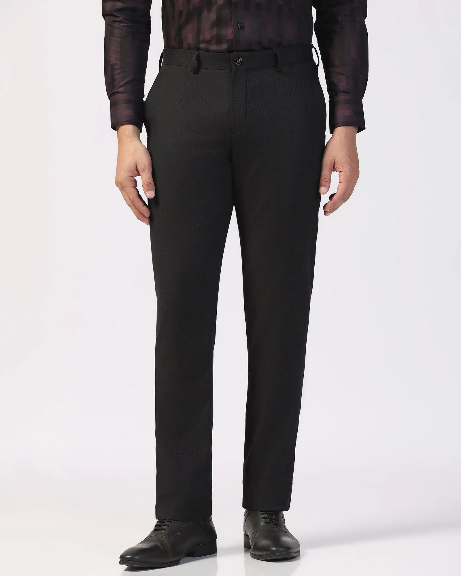 Slim Comfort B-95 Formal Black Textured Trouser - Zeta - Image 3