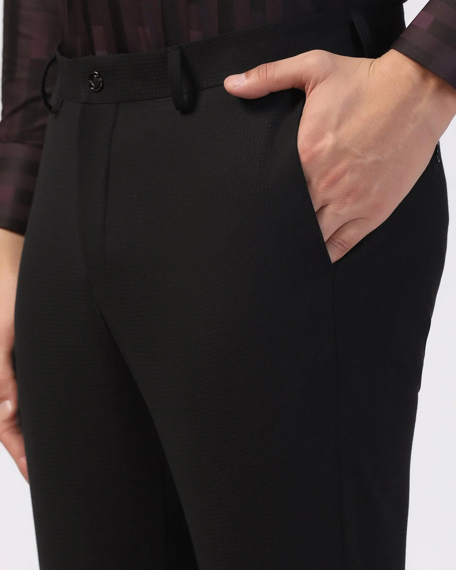 Slim Comfort B-95 Formal Black Textured Trouser - Zeta - Image 4