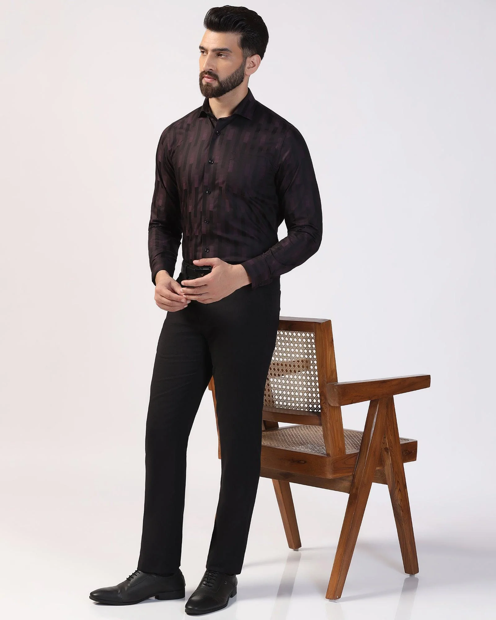 Slim Comfort B-95 Formal Black Textured Trouser - Zeta - Image 7