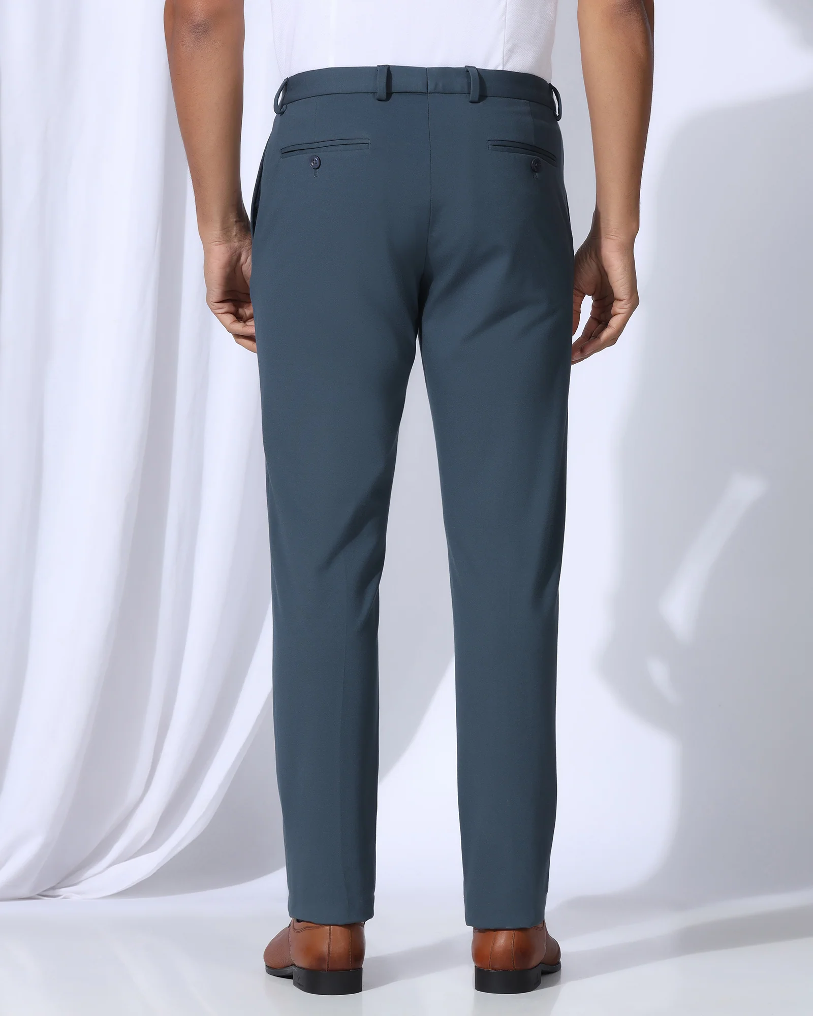 Slim Comfort B-95 Formal Blue Solid Trouser - Oak - Image 2