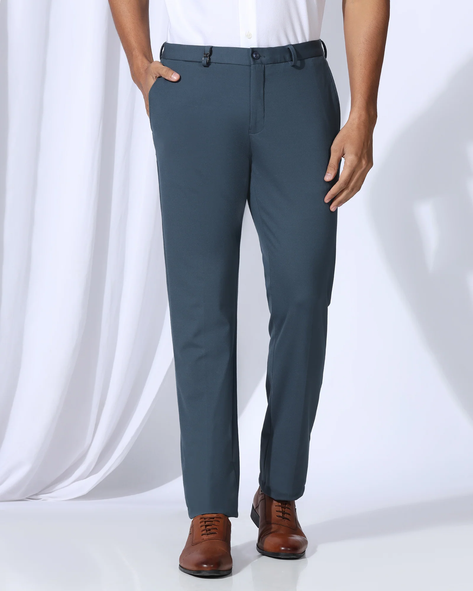 Slim Comfort B-95 Formal Blue Solid Trouser - Oak - Image 3