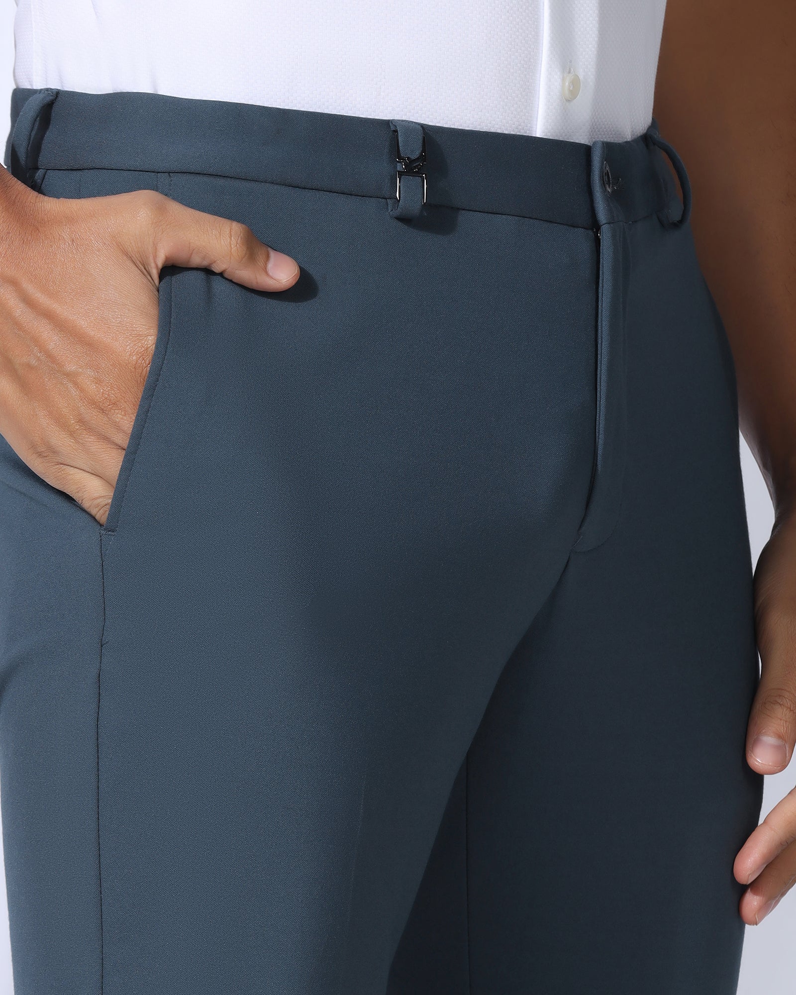 Slim Comfort B-95 Formal Blue Solid Trouser - Oak - Image 4