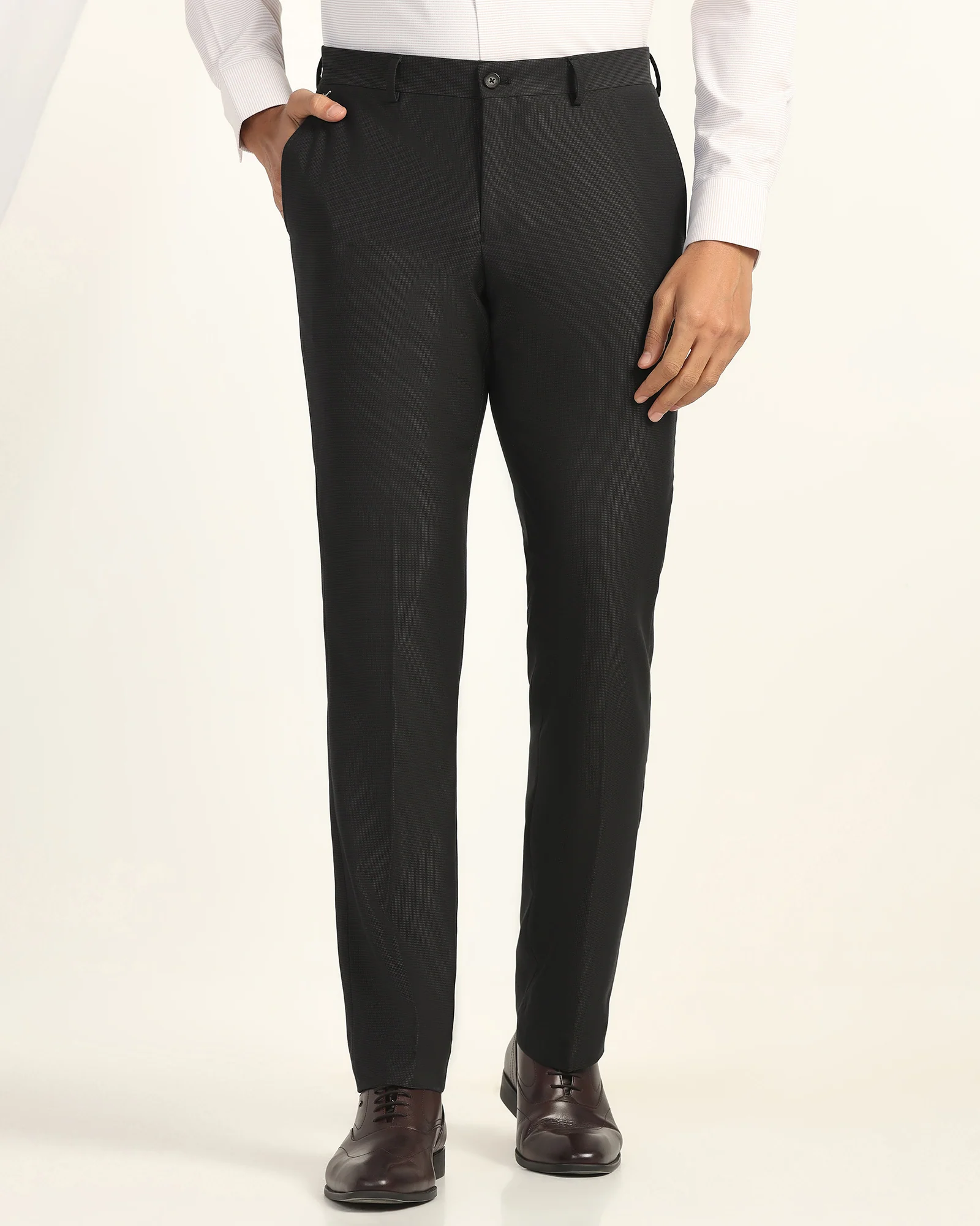 Slim Comfort B-95 Formal Charcoal Textured Trouser - Amor - Image 3