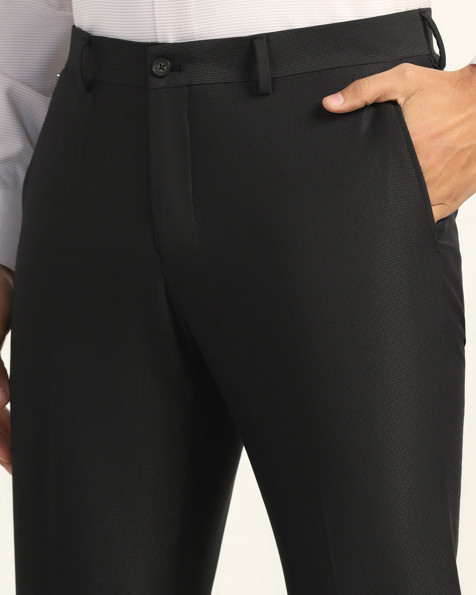 Slim Comfort B-95 Formal Charcoal Textured Trouser - Amor - Image 4