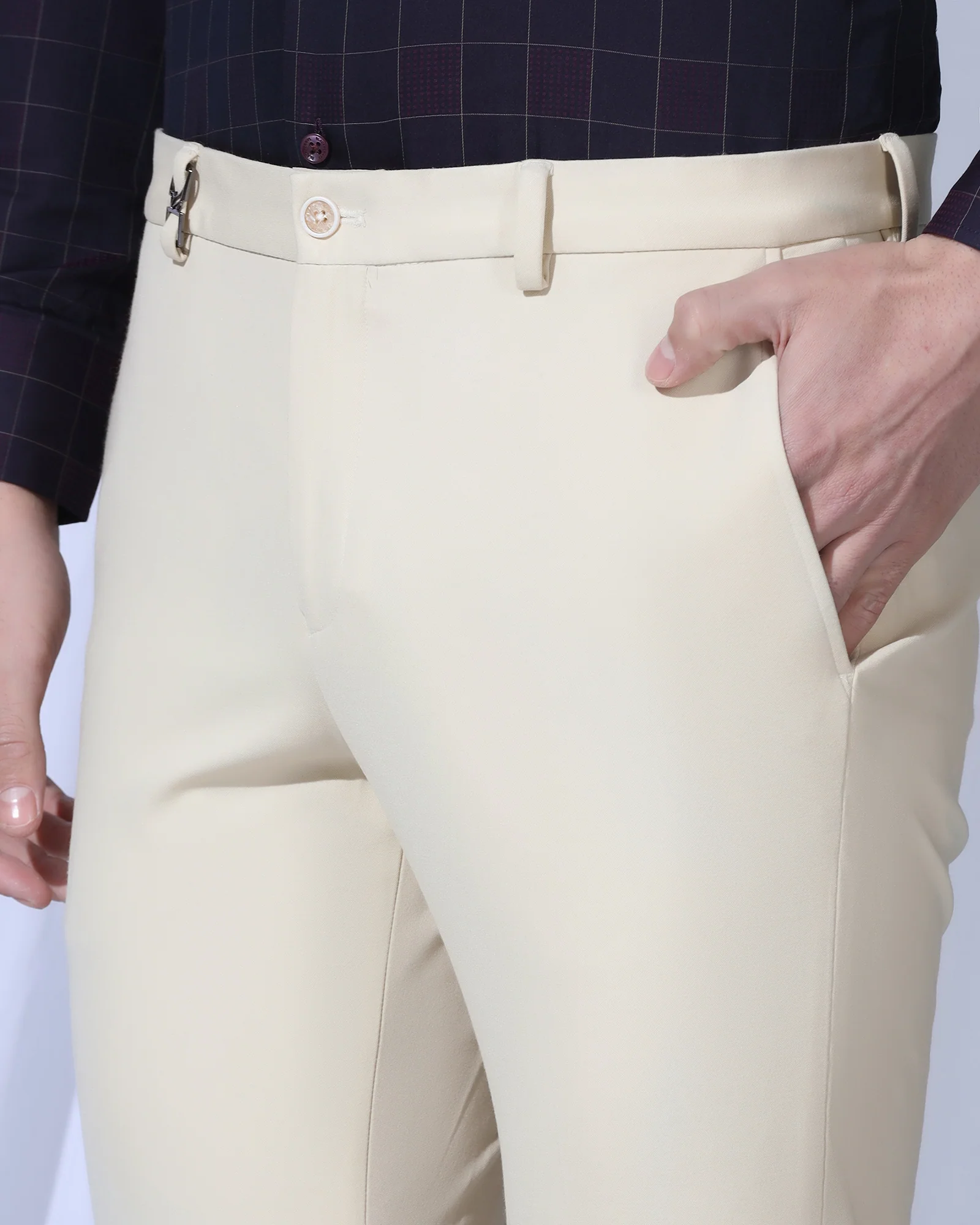 Slim Comfort B-95 Formal Cream Solid Trouser - Oak - Image 4