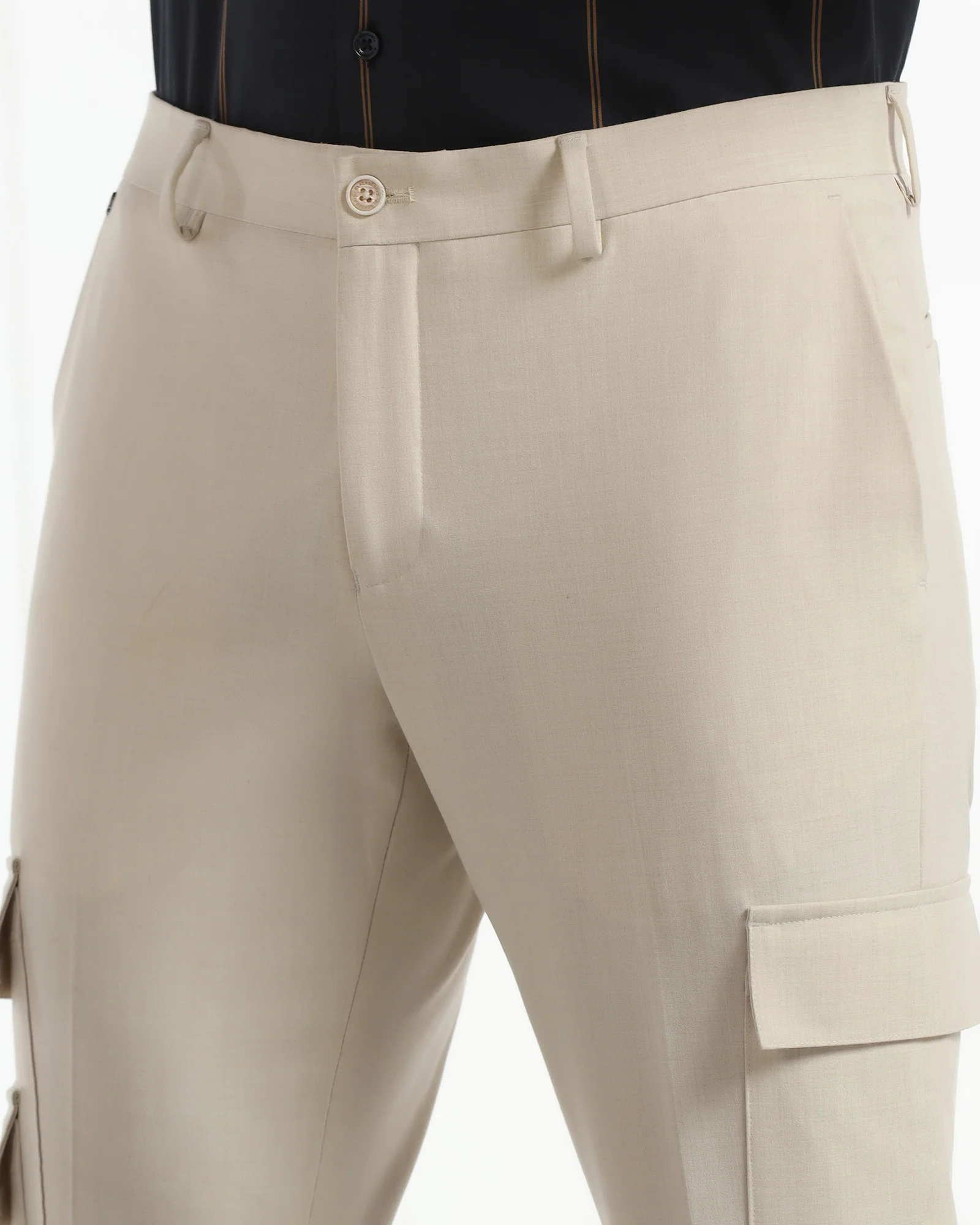 Slim Comfort B-95 Formal Cream Solid Trouser - Victor - Image 4