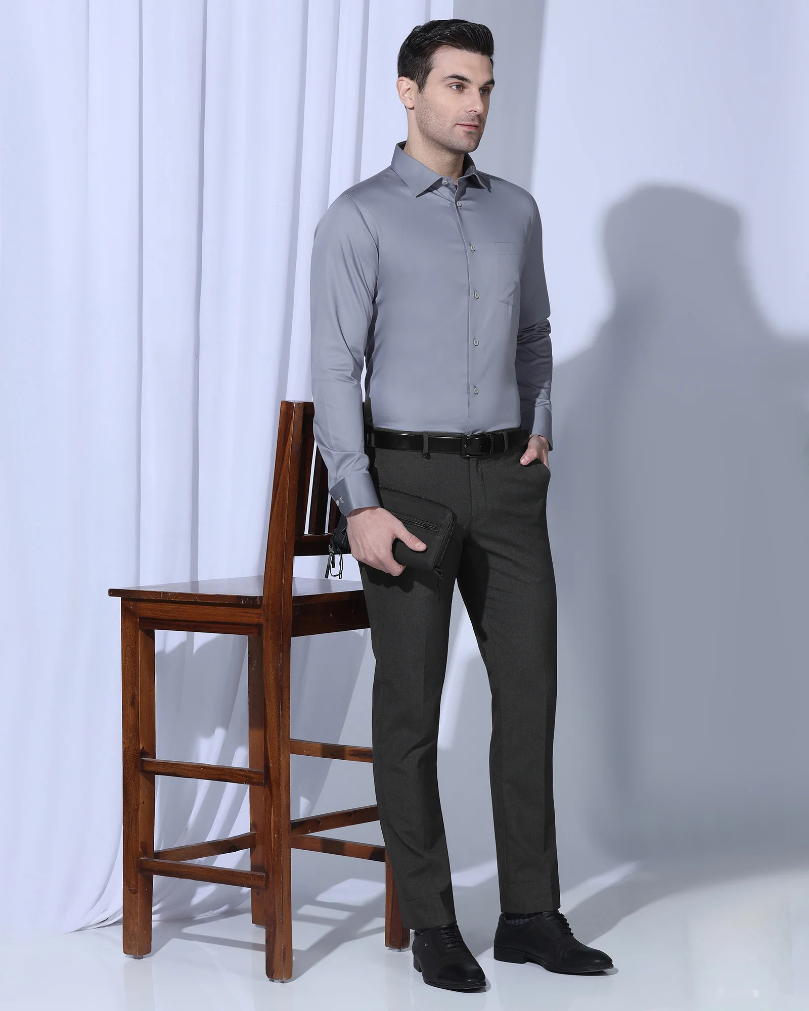Slim Comfort B-95 Formal Grey Solid Trouser - Fed - Image 7