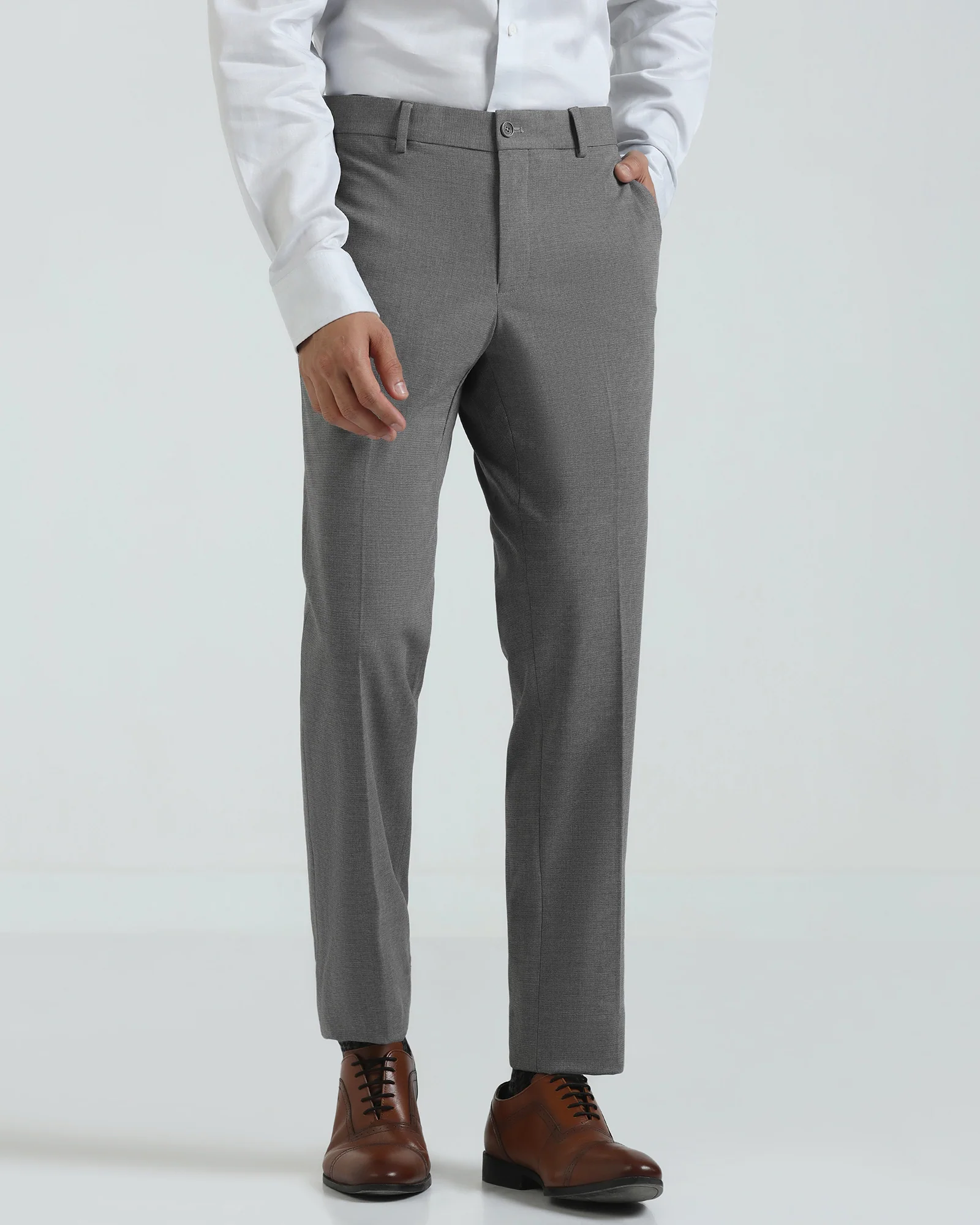 Slim Comfort B-95 Formal Grey Textured Trouser - Hilton - Image 3