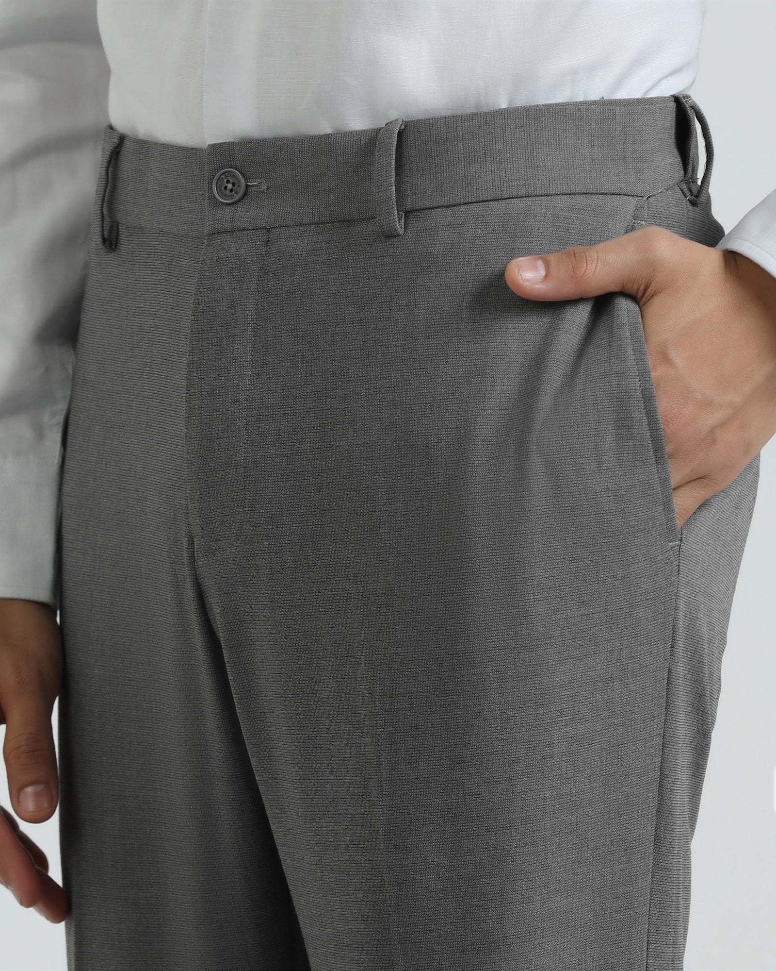 Slim Comfort B-95 Formal Grey Textured Trouser - Hilton - Image 4
