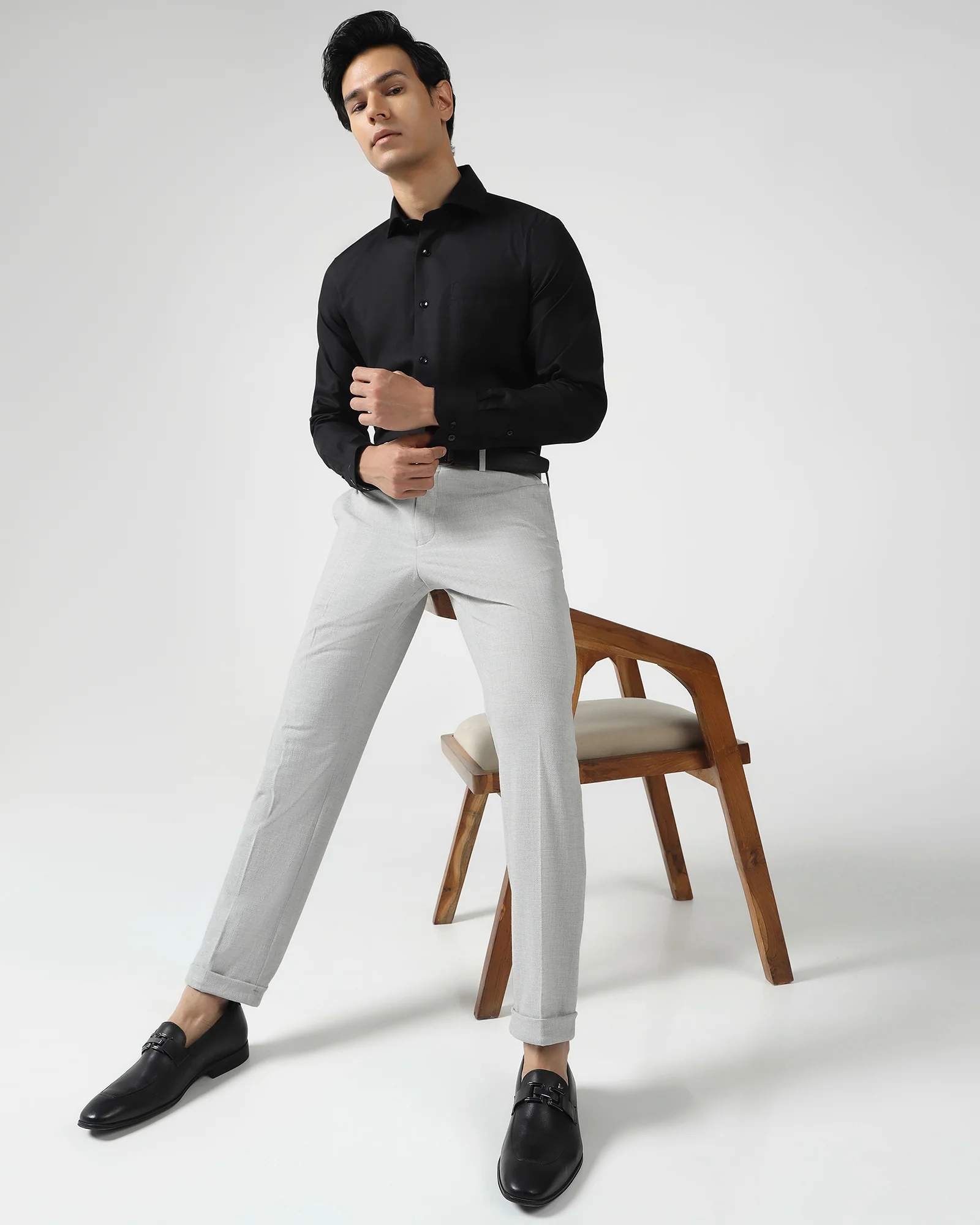Slim Comfort B-95 Formal Grey Textured Trouser - Veneta - Image 7