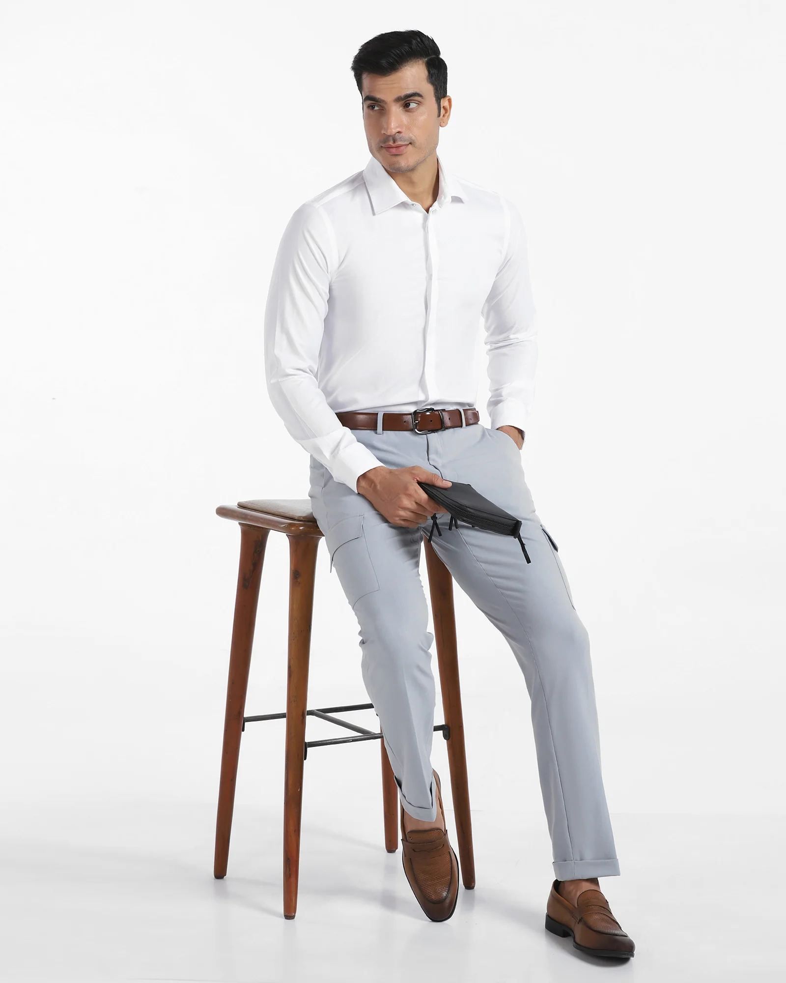 Slim Comfort B-95 Formal Light Blue Solid Trouser - Victor - Image 7