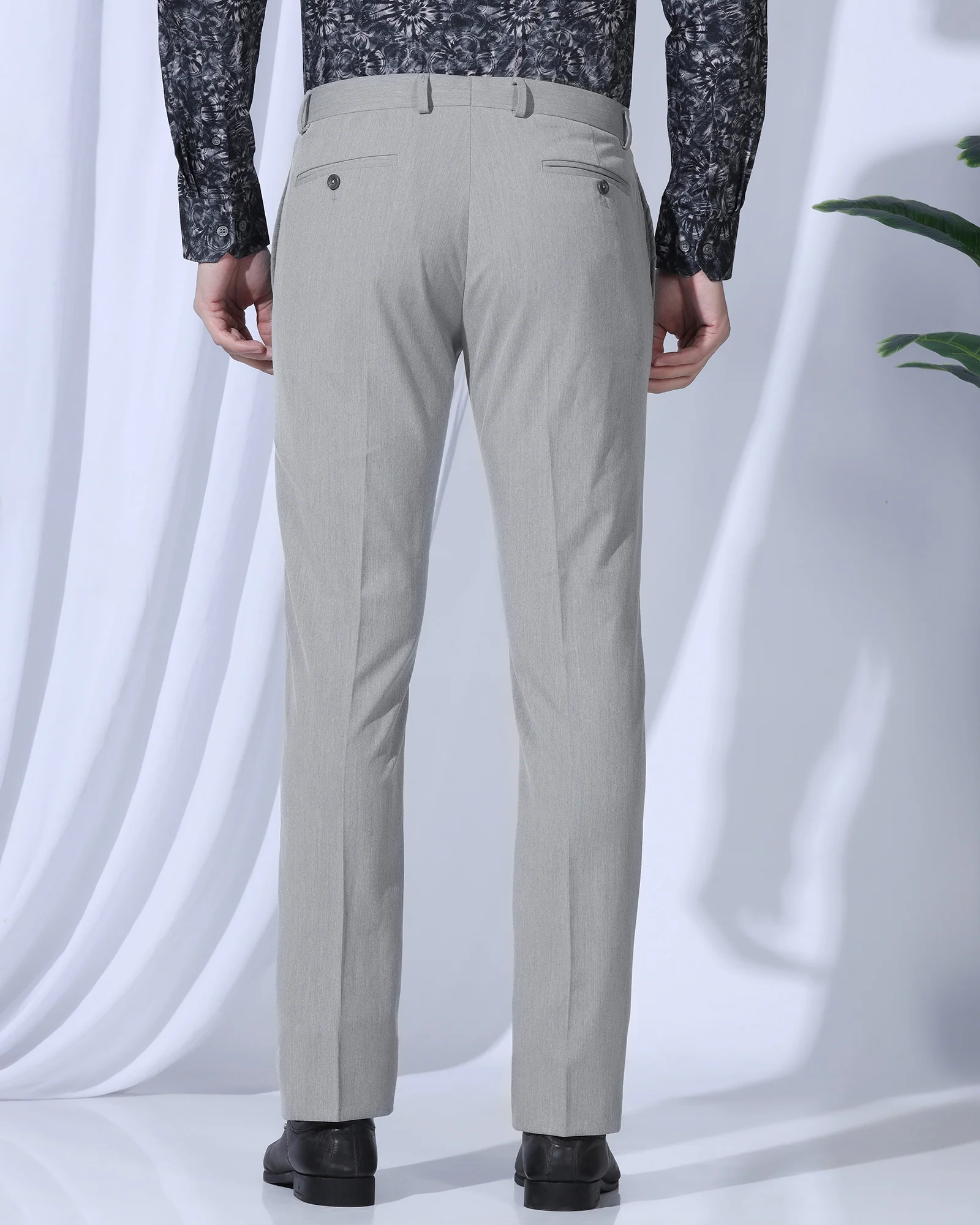 Slim Comfort B-95 Formal Light Grey Solid Trouser - Act - Image 2