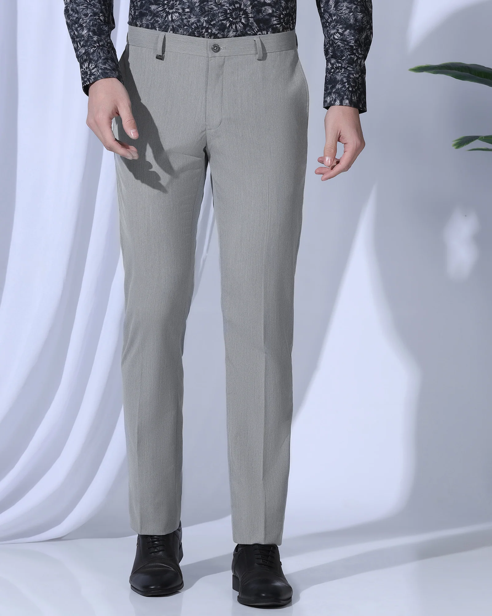 Slim Comfort B-95 Formal Light Grey Solid Trouser - Act - Image 3