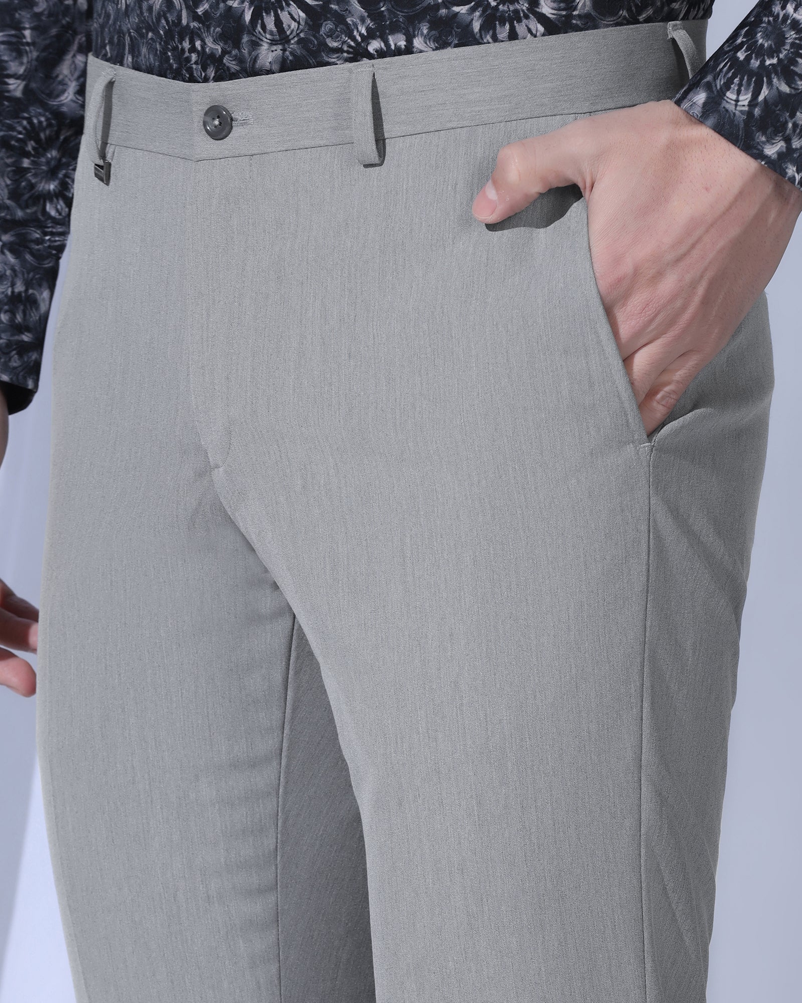 Slim Comfort B-95 Formal Light Grey Solid Trouser - Act - Image 4