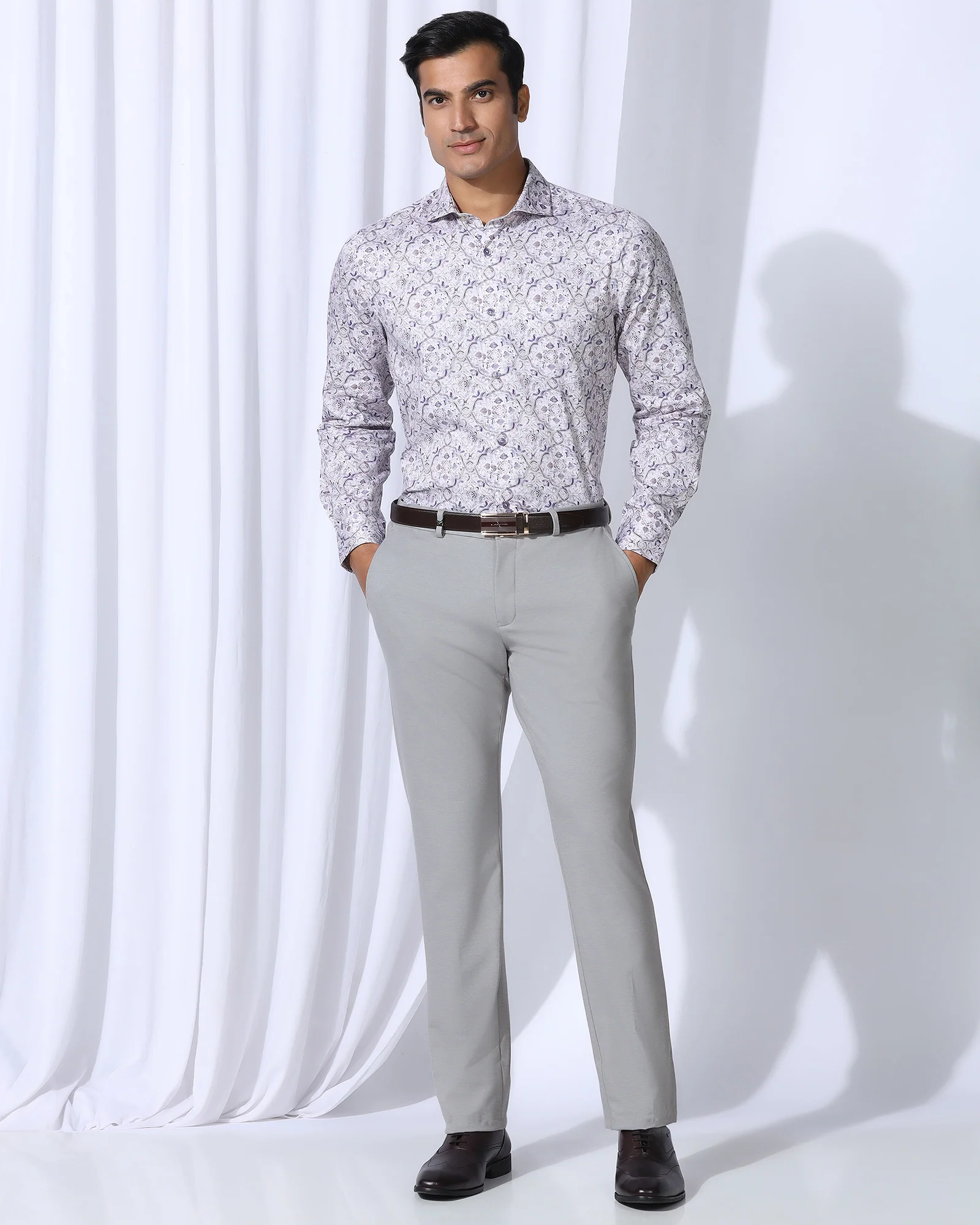 Slim Comfort B-95 Formal Light Grey Solid Trouser - Oak