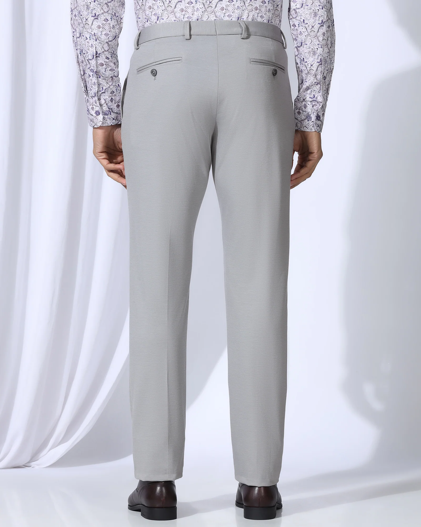 Slim Comfort B-95 Formal Light Grey Solid Trouser - Oak - Image 2