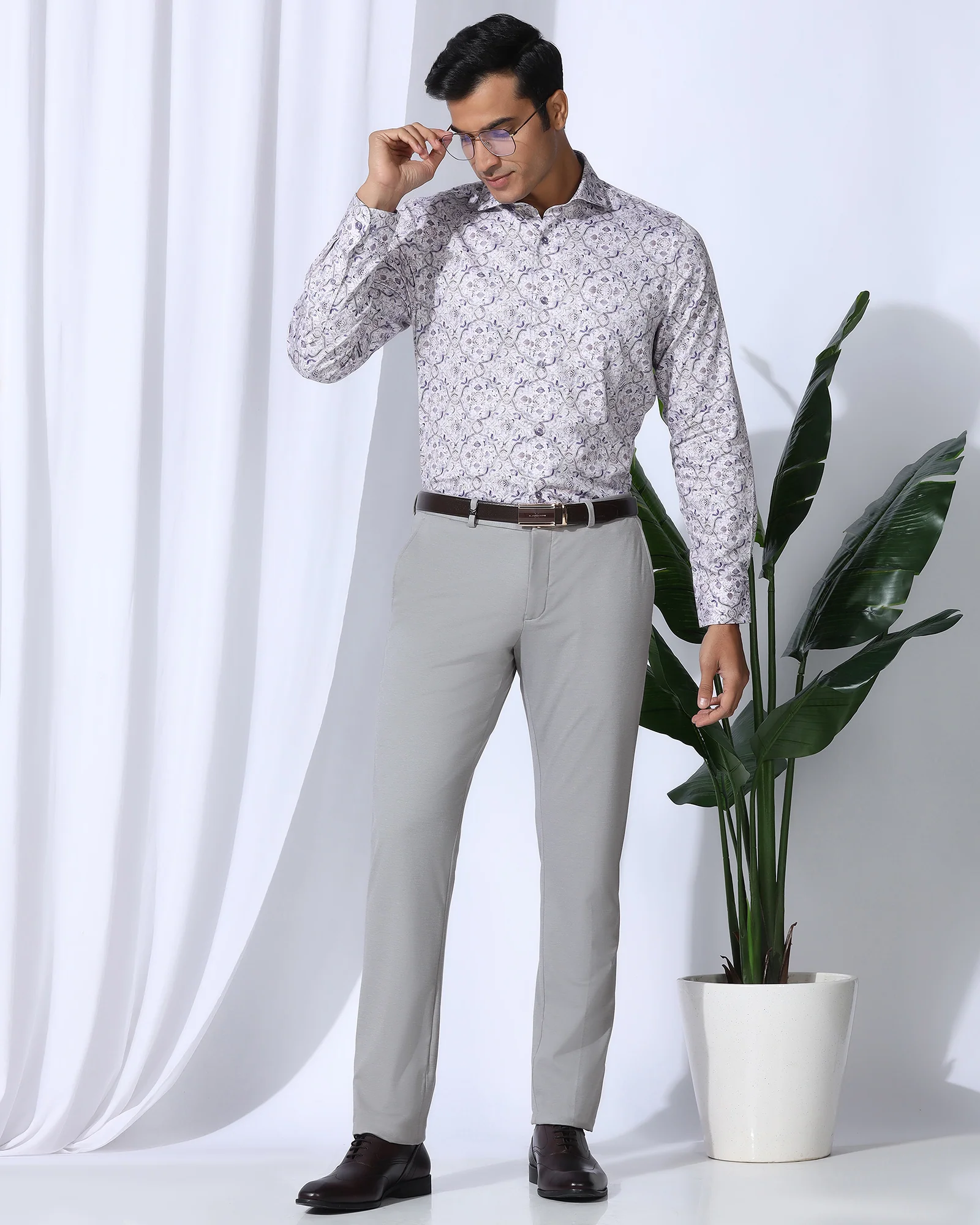 Slim Comfort B-95 Formal Light Grey Solid Trouser - Oak - Image 7