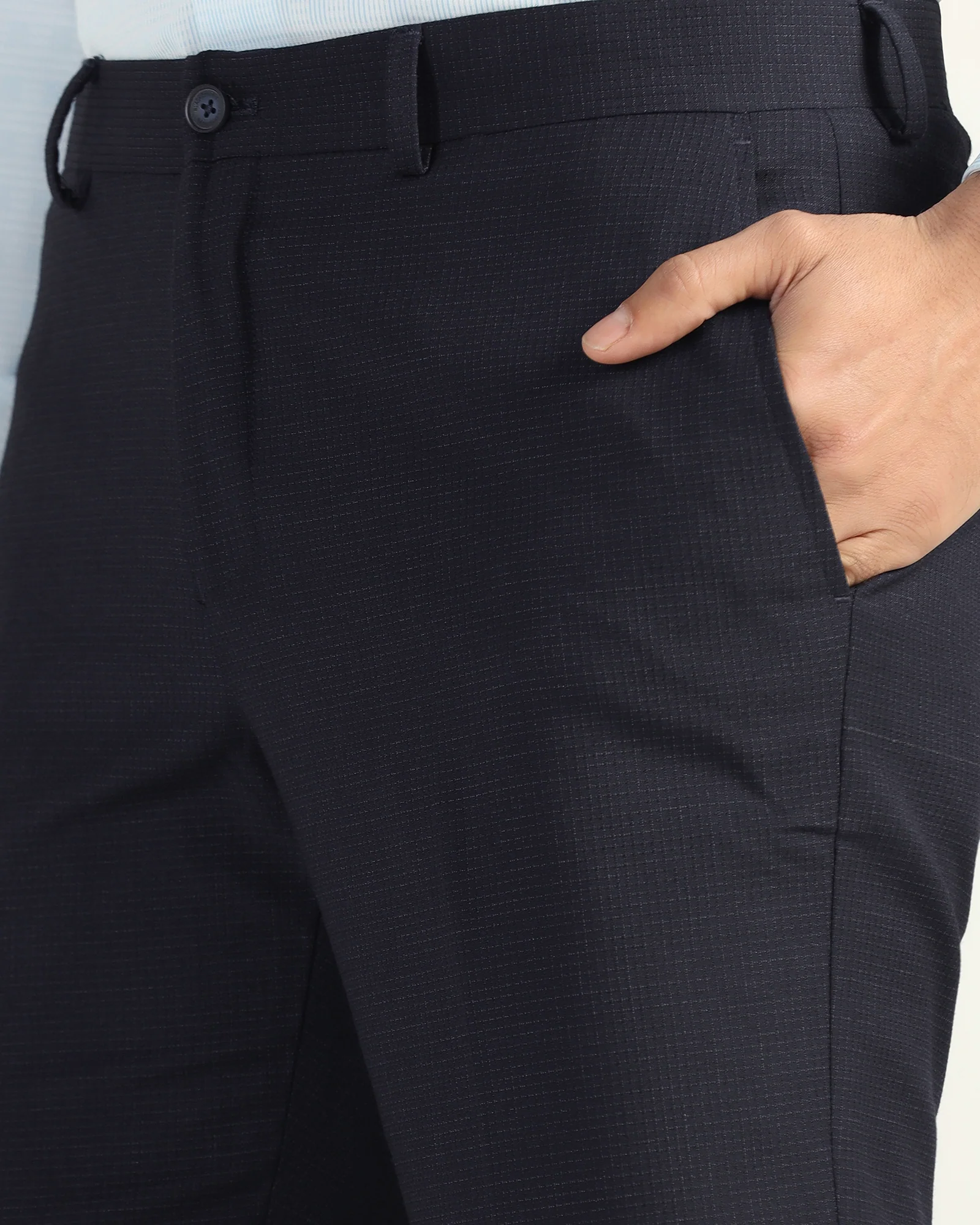 Slim Comfort B-95 Formal Navy Check Trouser - Windsor - Image 4