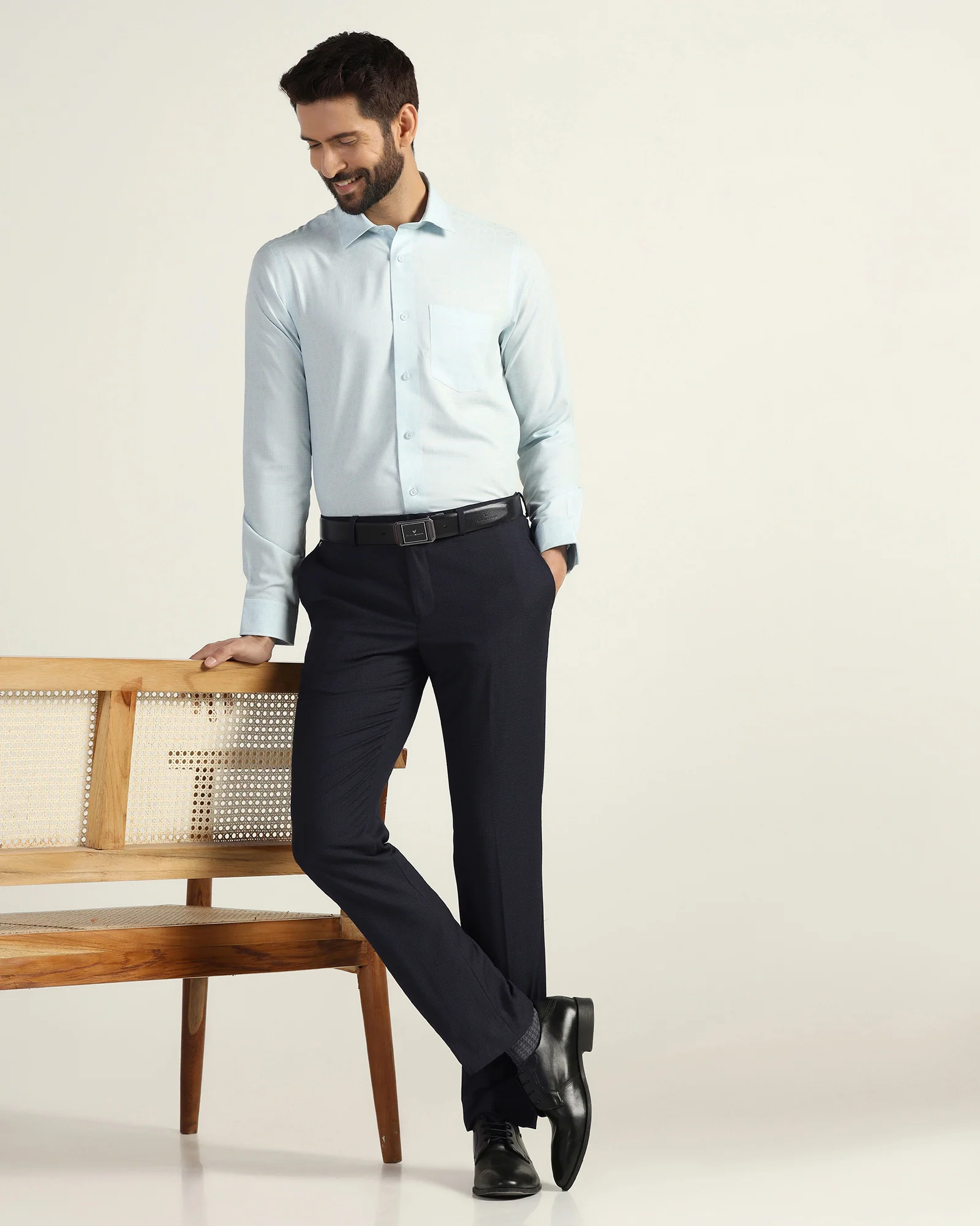 Slim Comfort B-95 Formal Navy Check Trouser - Windsor - Image 7