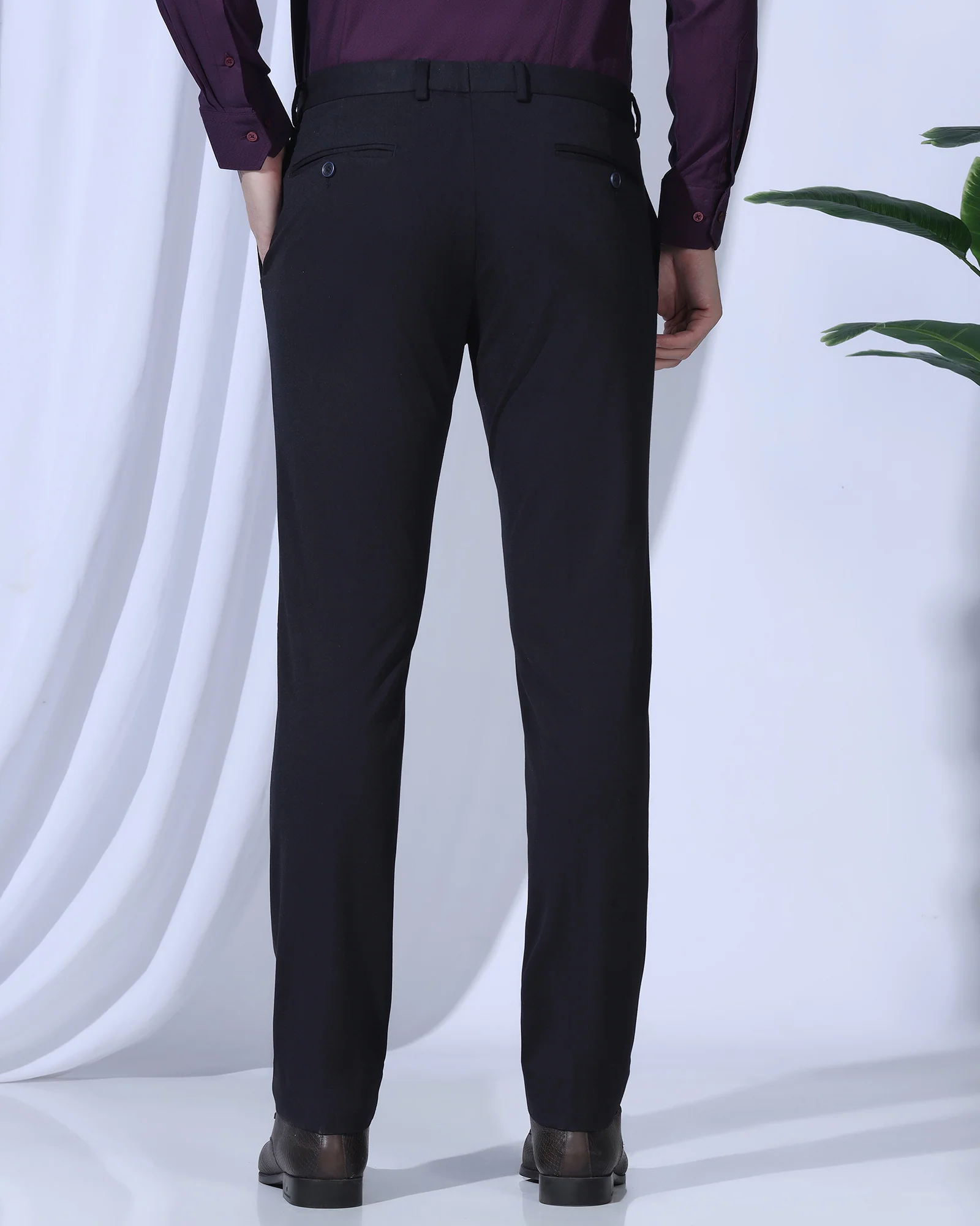 Slim Comfort B-95 Formal Navy Solid Trouser - Oak - Image 2