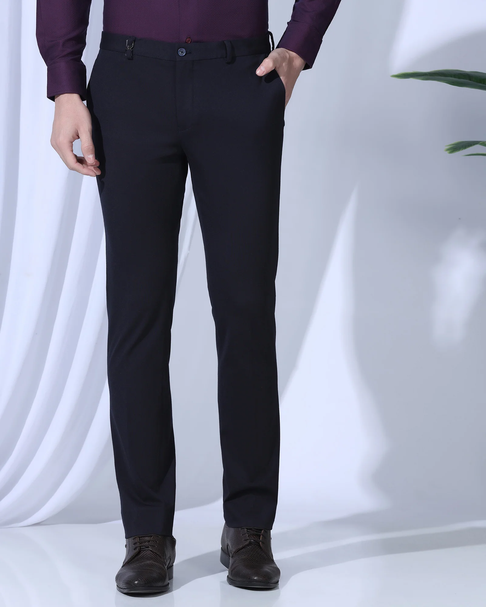 Slim Comfort B-95 Formal Navy Solid Trouser - Oak - Image 3