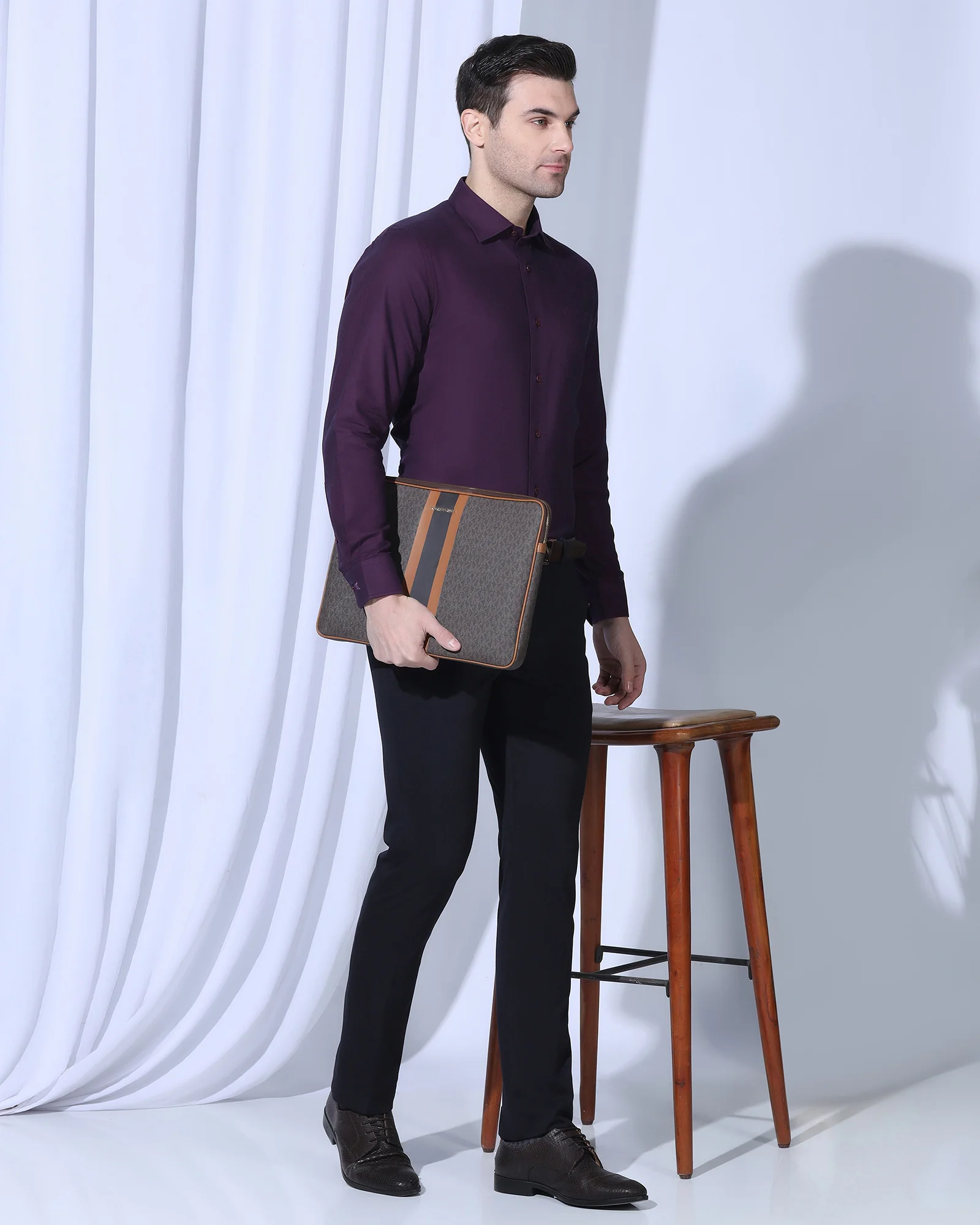 Slim Comfort B-95 Formal Navy Solid Trouser - Oak - Image 8