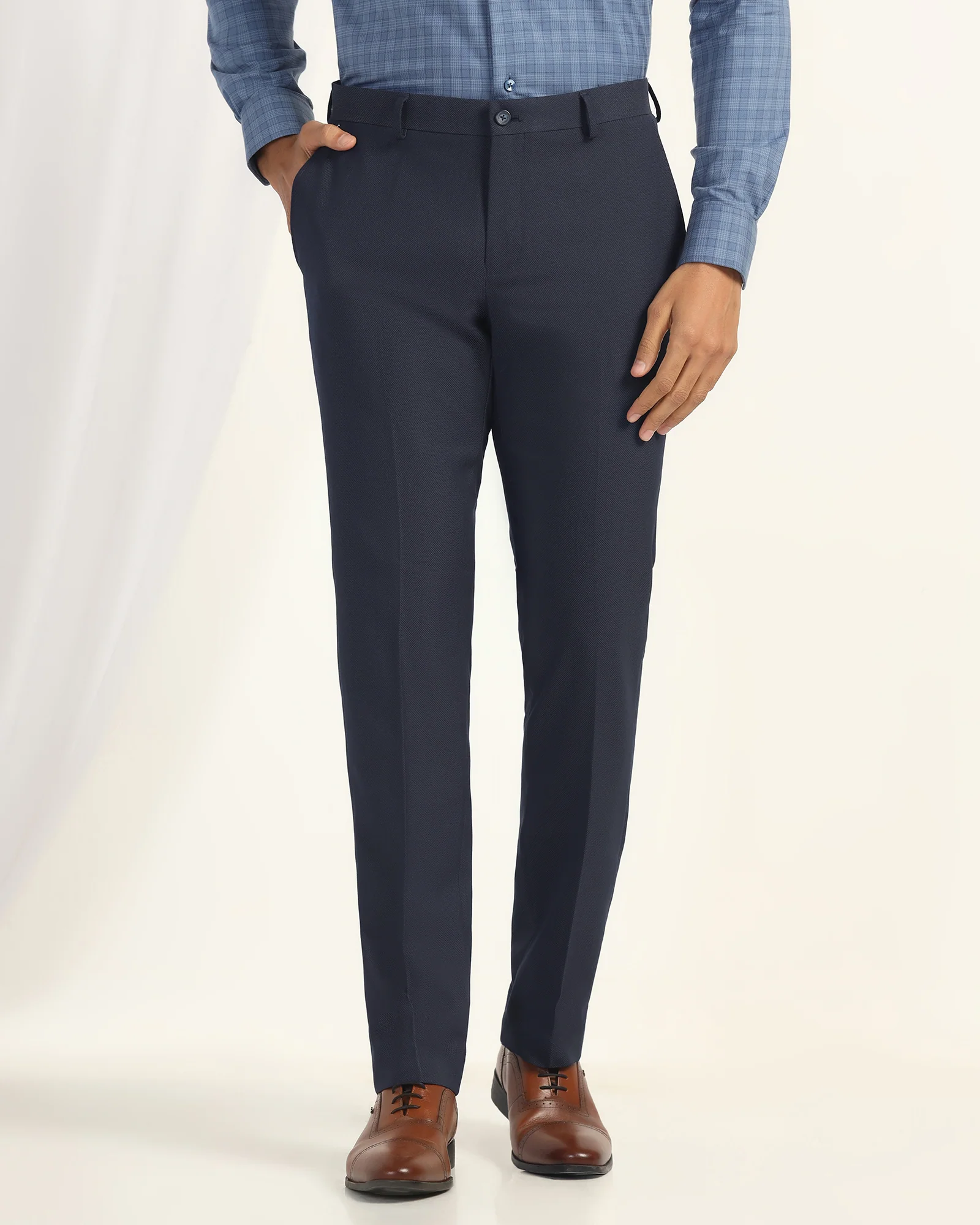 Slim Comfort B-95 Formal Navy Textured Trouser - Coach - Image 3