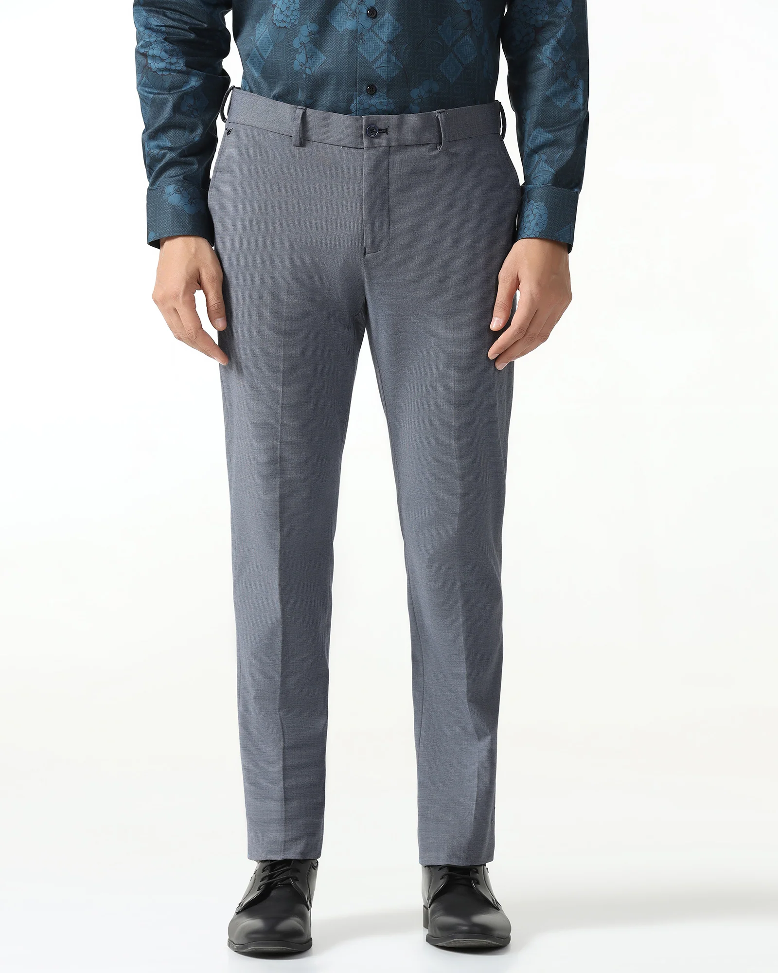 Slim Comfort B-95 Formal Navy Textured Trouser - Hilton - Image 3