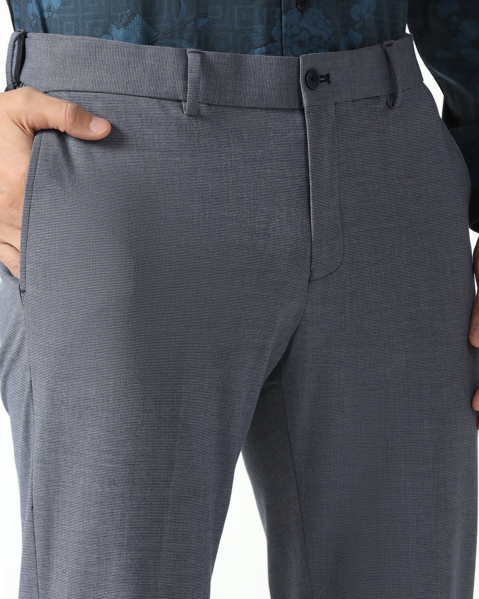 Slim Comfort B-95 Formal Navy Textured Trouser - Hilton - Image 4