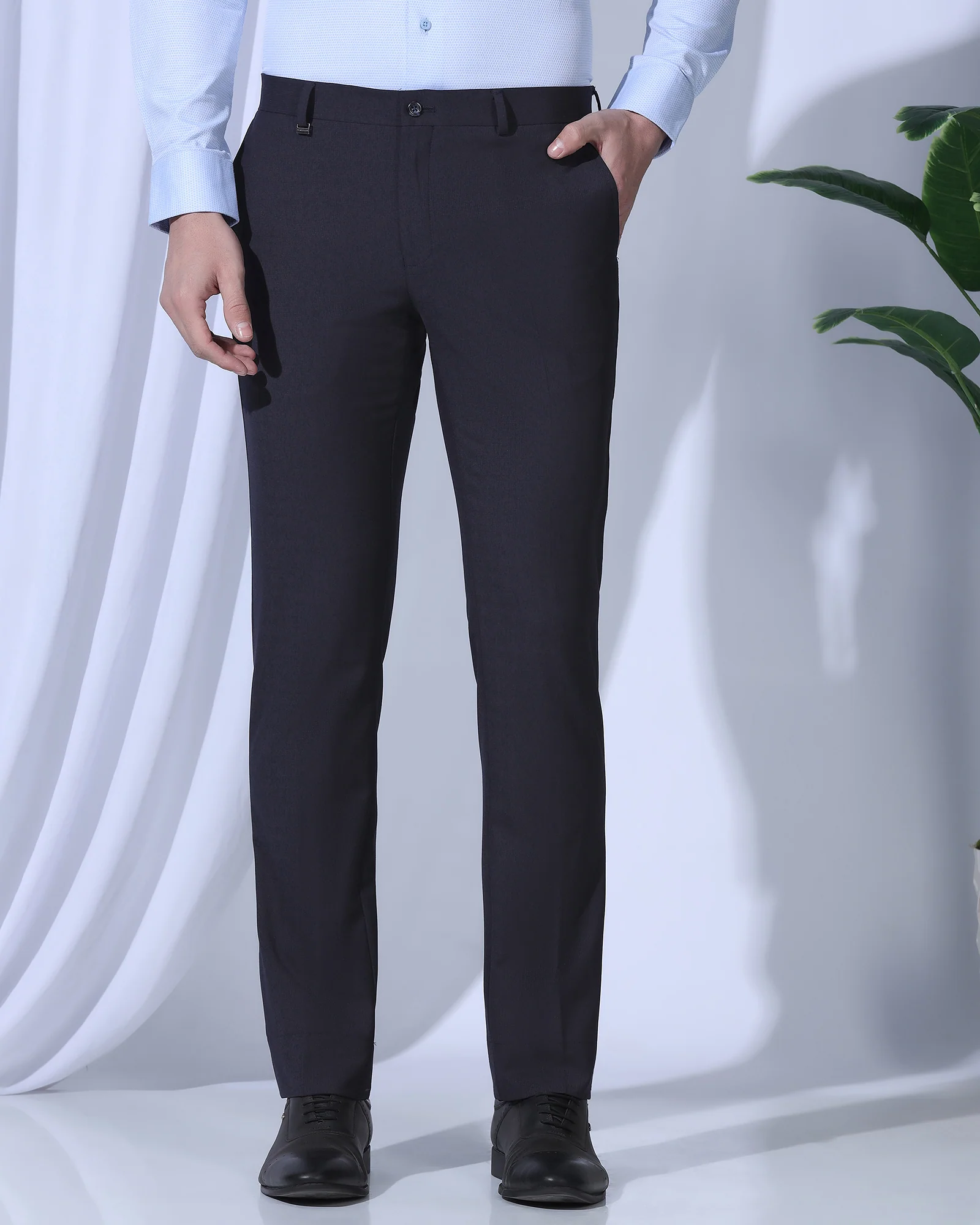 Slim Comfort B-95 Formal Navy Textured Trouser - July - Image 3