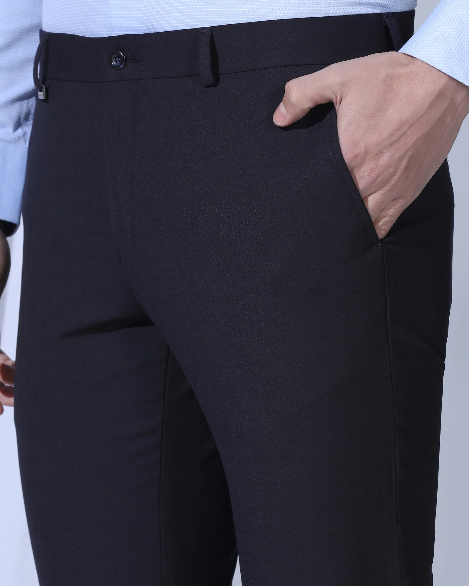 Slim Comfort B-95 Formal Navy Textured Trouser - July - Image 4