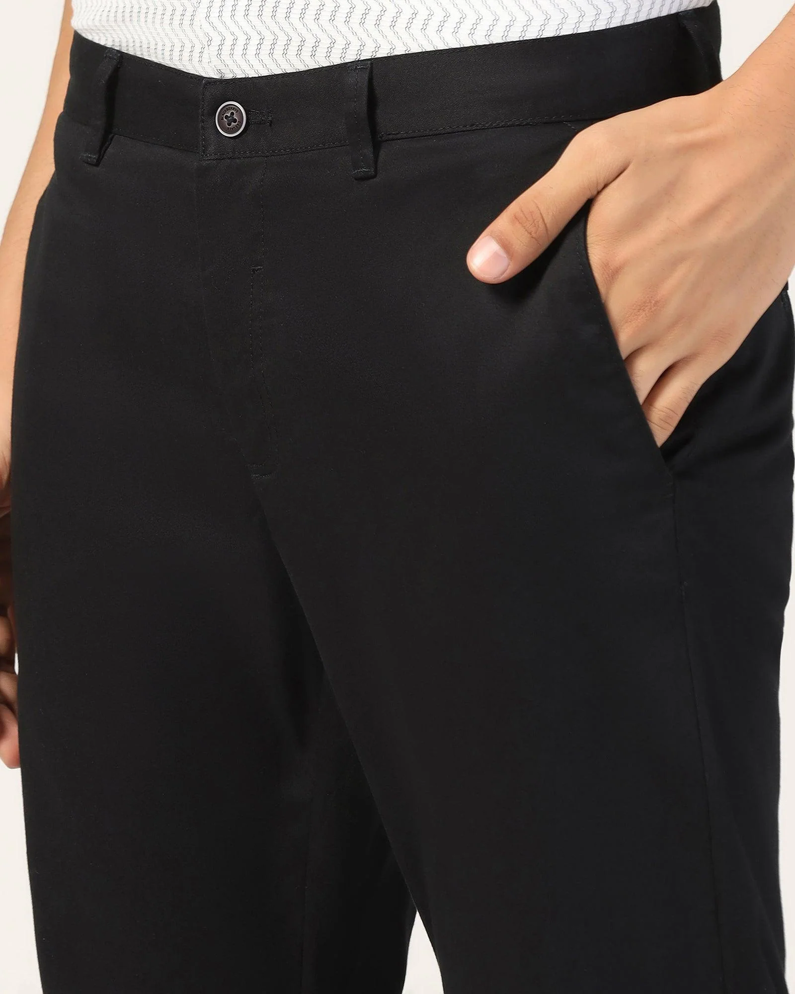 Slim Comfort B-95 Casual Black Solid Khakis - Marico - Image 4