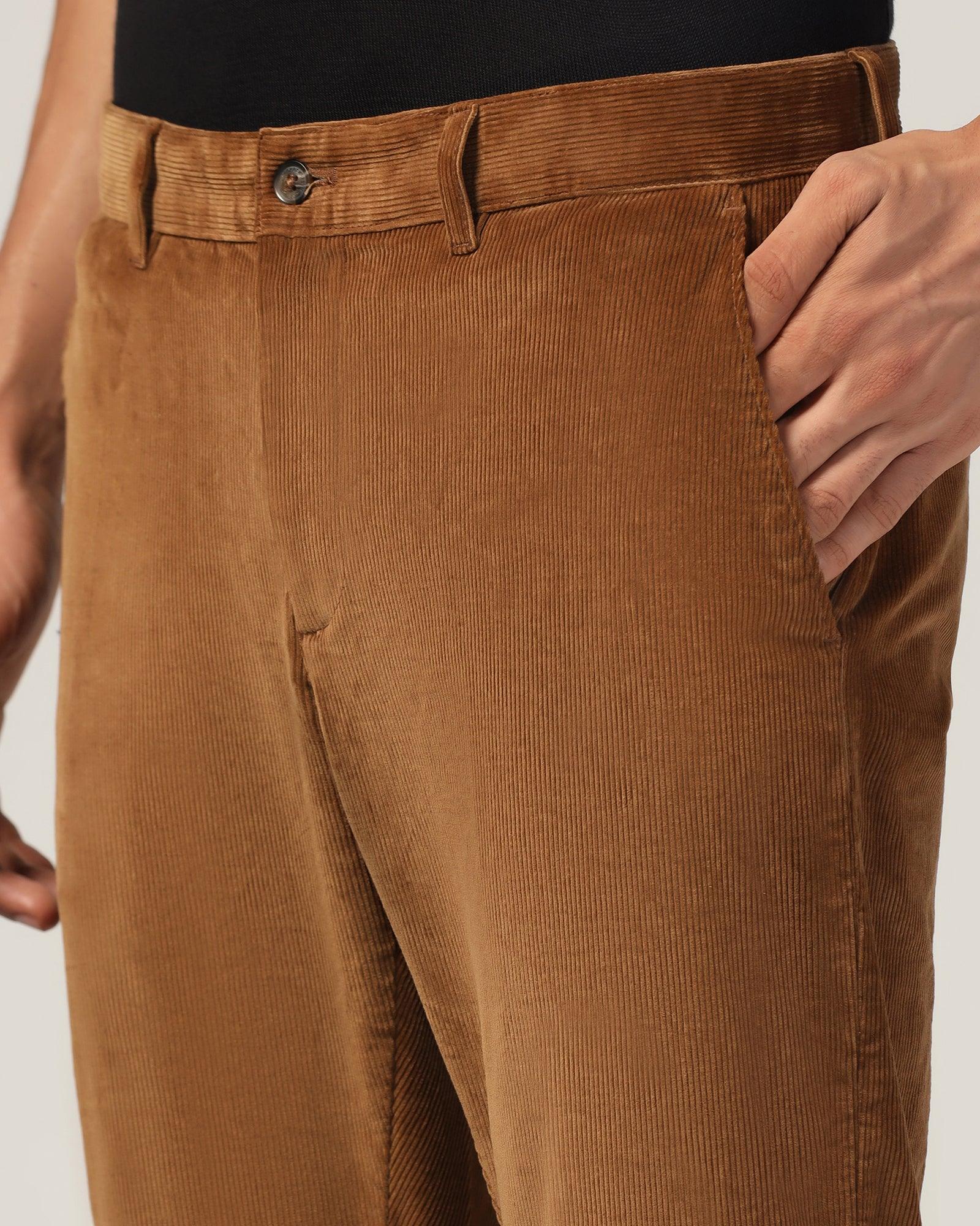 Slim Comfort B-95 Corduroy Brown Solid Khakis - Magna - Image 4