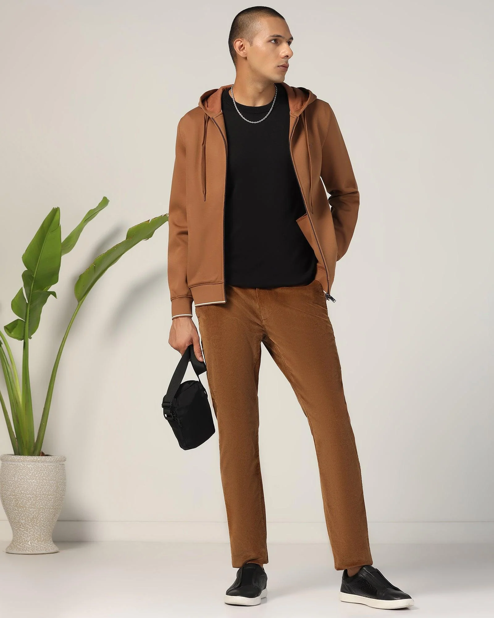 Slim Comfort B-95 Corduroy Brown Solid Khakis - Magna - Image 7