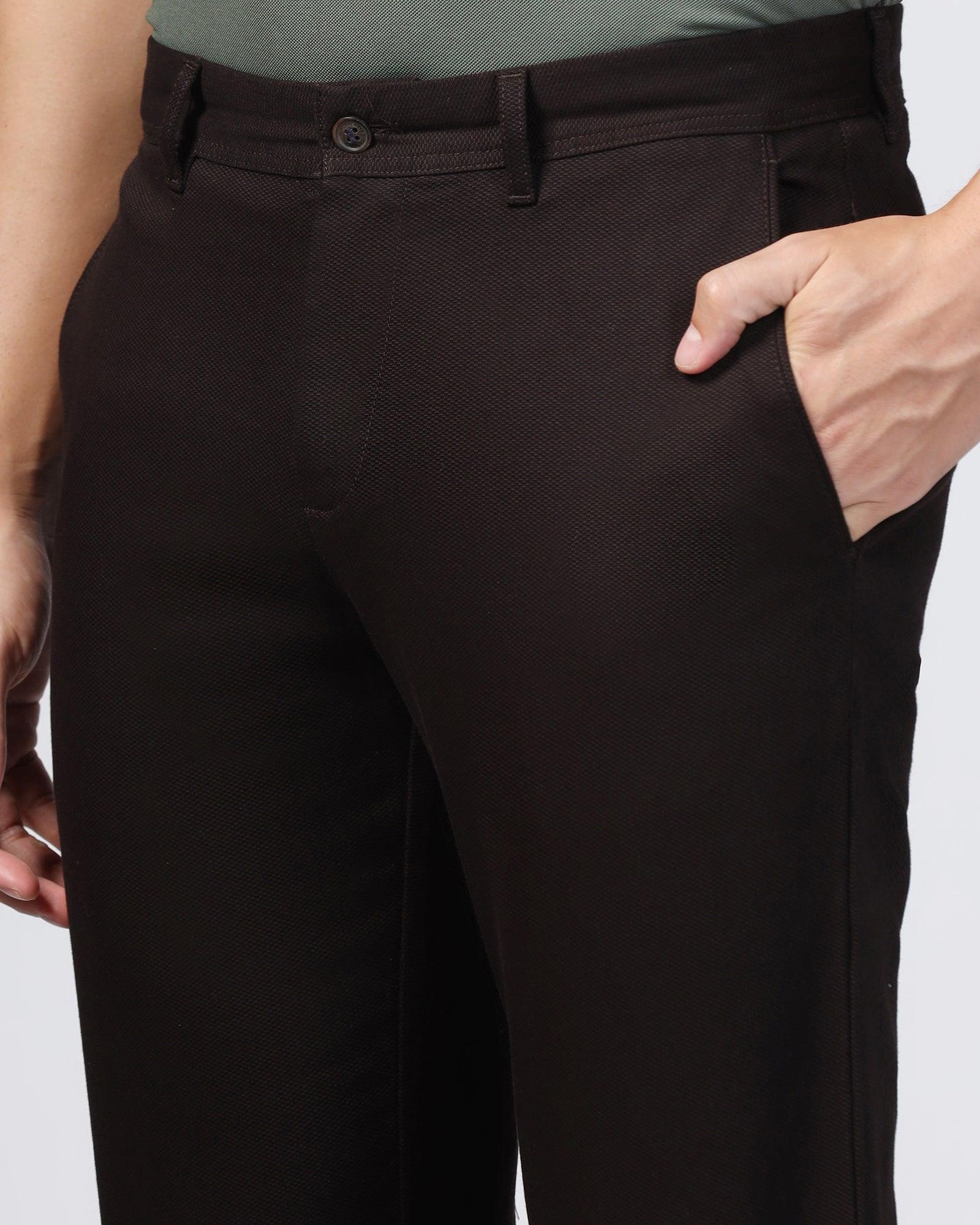 Slim Comfort B-95 Casual Chocolate Brown Textured Khakis - Tark - Image 4