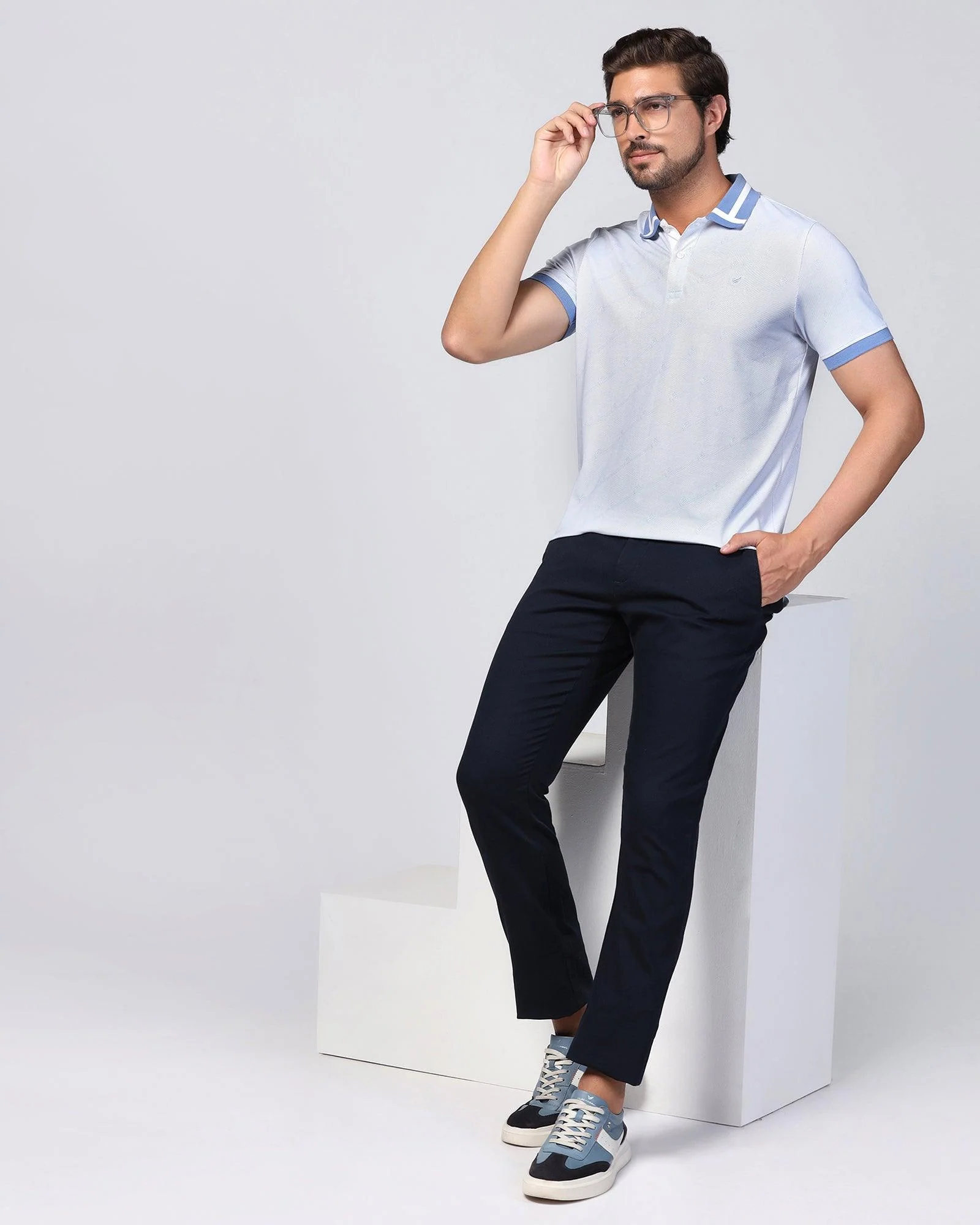 Slim Comfort B-95 Casual Navy Textured Khakis - Tark - Image 7