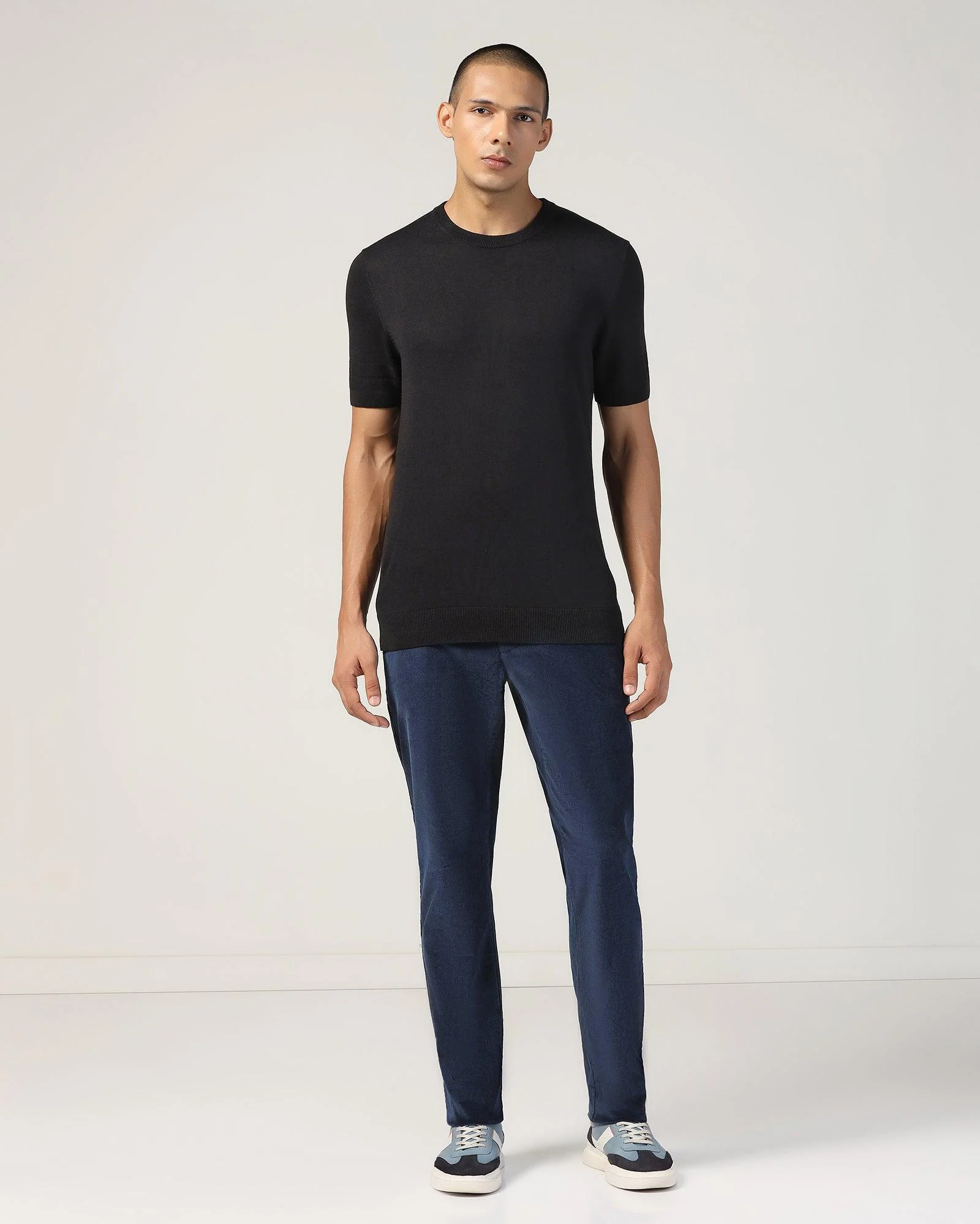 Slim Comfort B-95 Corduroy Teal Solid Khakis - Magna