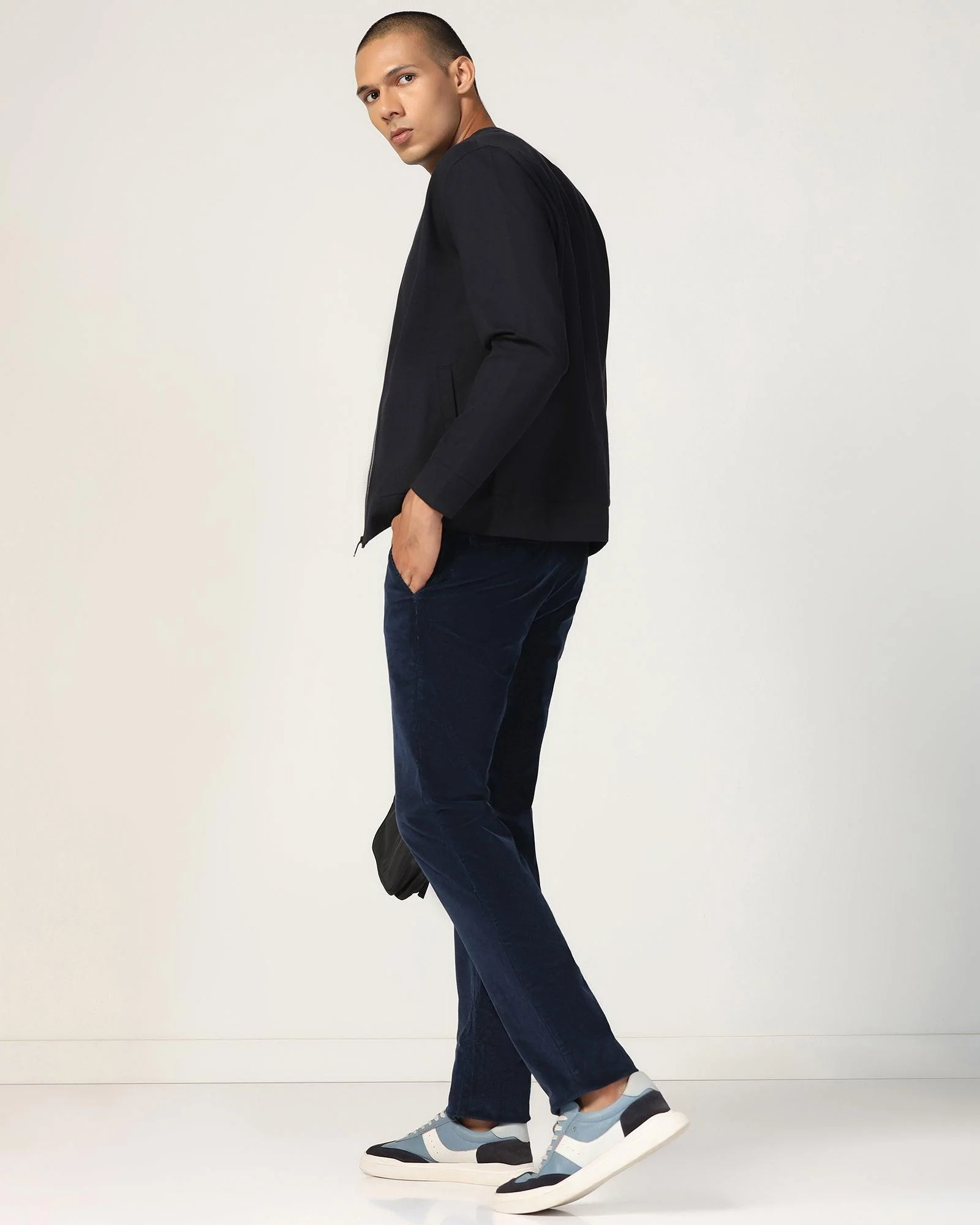 Slim Comfort B-95 Corduroy Teal Solid Khakis - Magna - Image 7