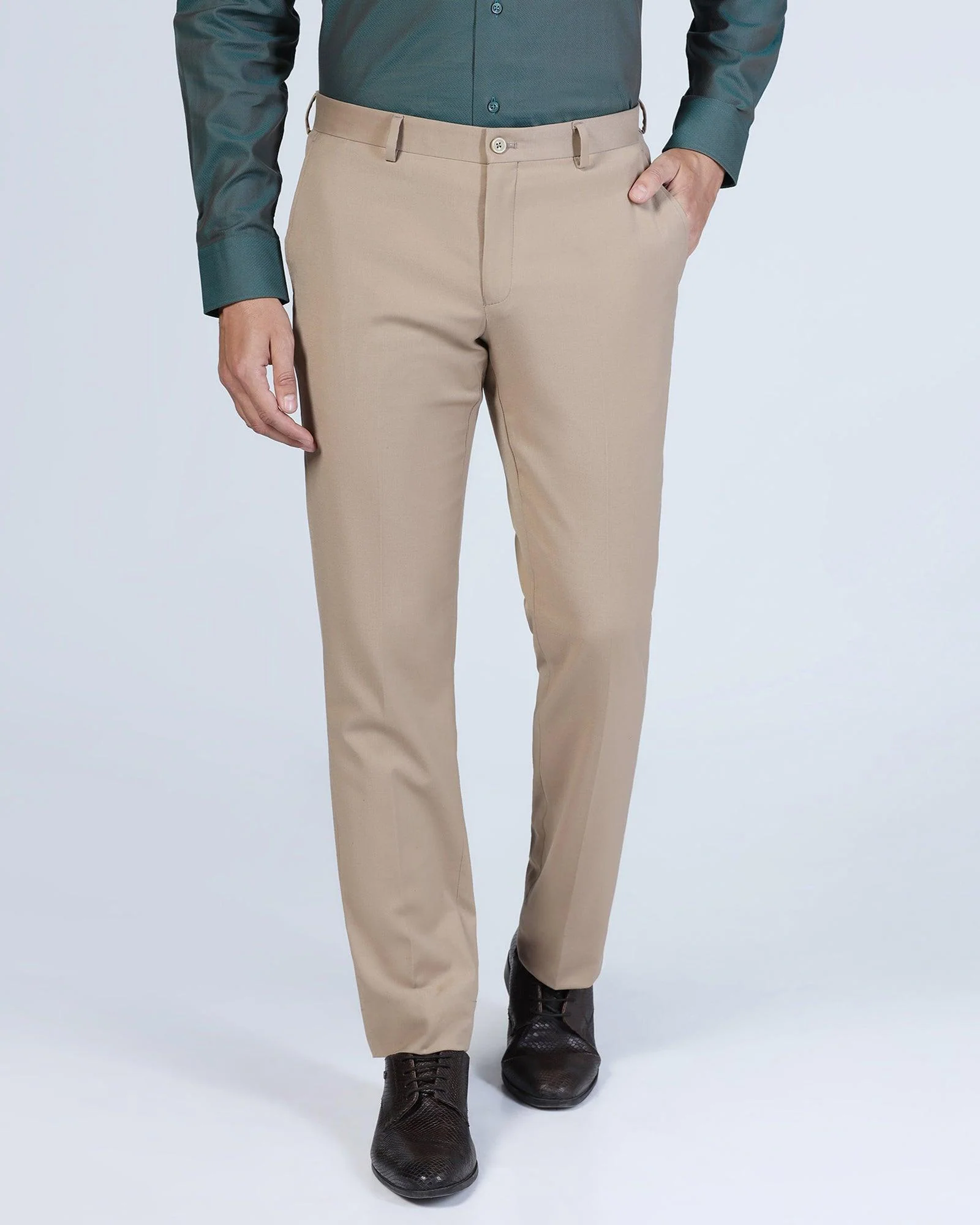 Slim Comfort B-95 Formal Beige Solid Trouser - Eldorado - Image 3