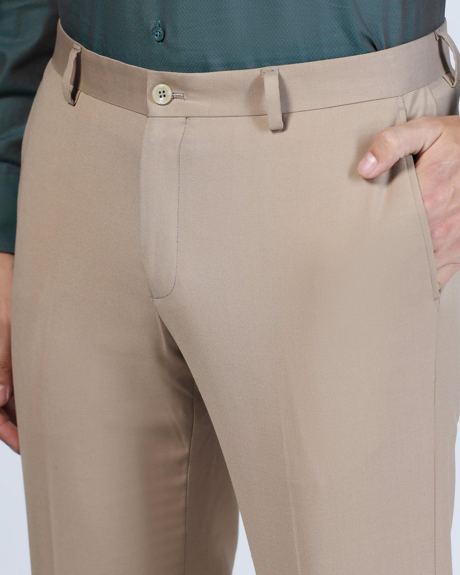 Slim Comfort B-95 Formal Beige Solid Trouser - Eldorado - Image 4