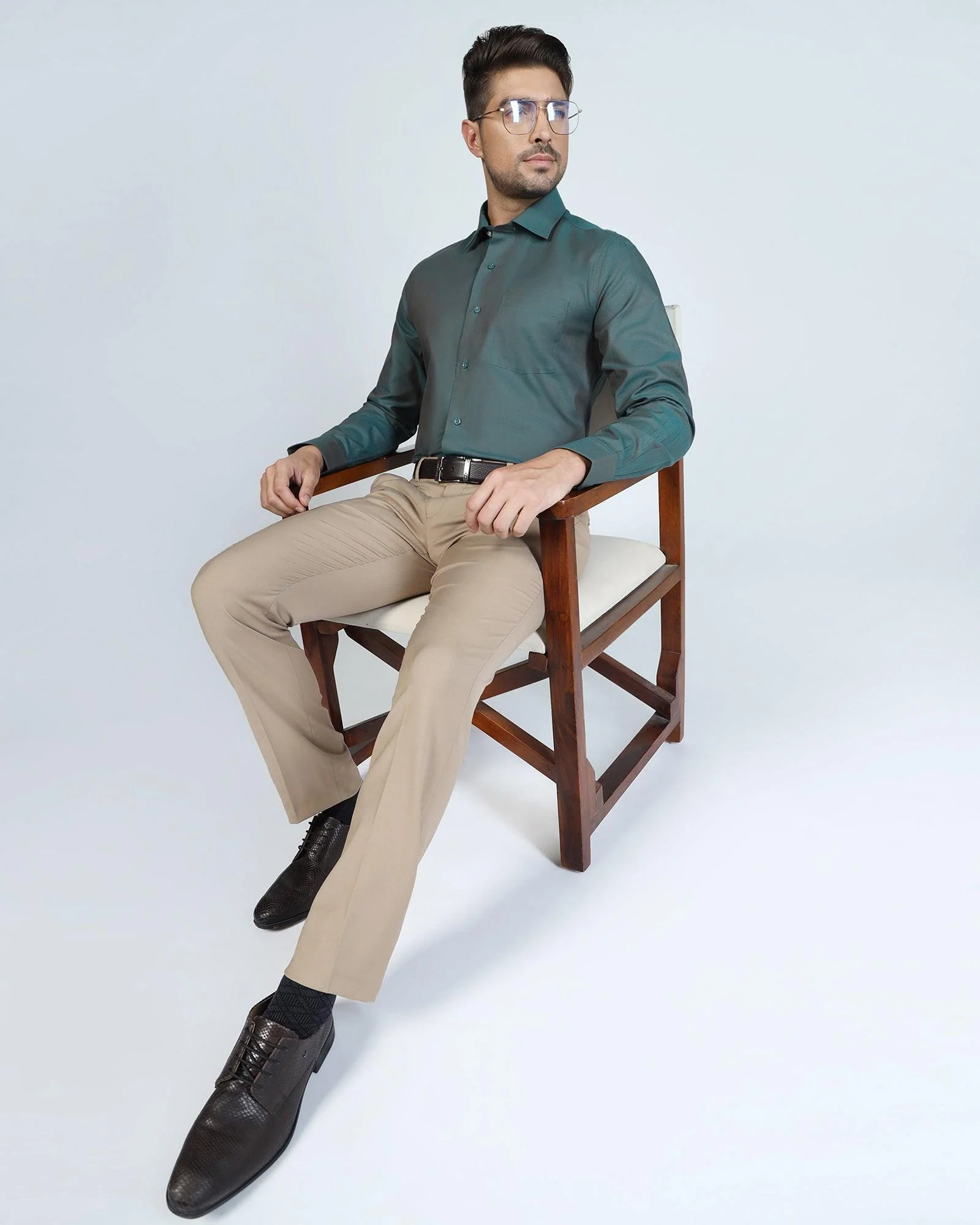 Slim Comfort B-95 Formal Beige Solid Trouser - Eldorado - Image 7