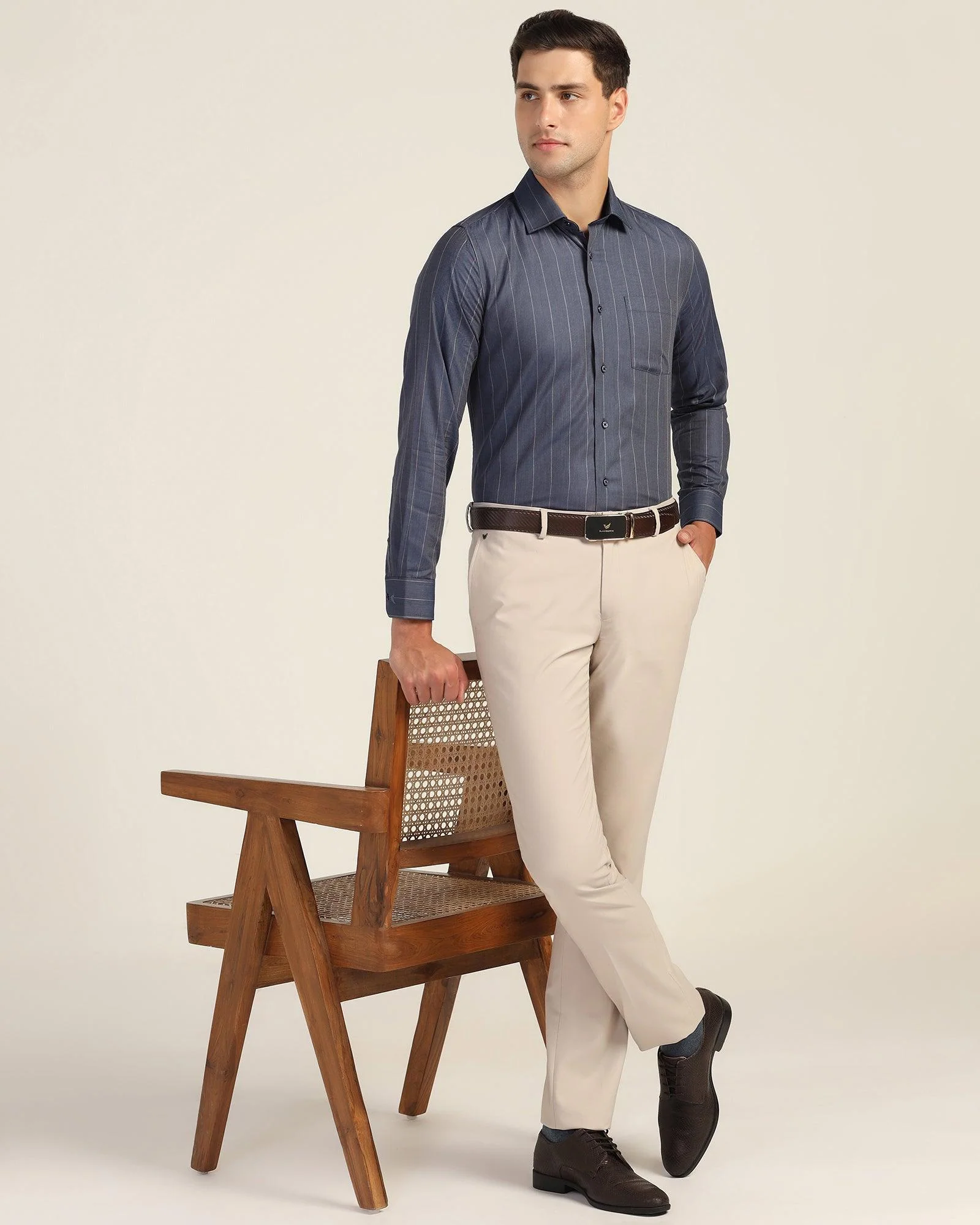 Slim Comfort B-95 Formal Beige Textured Trouser - Mazda - Image 7