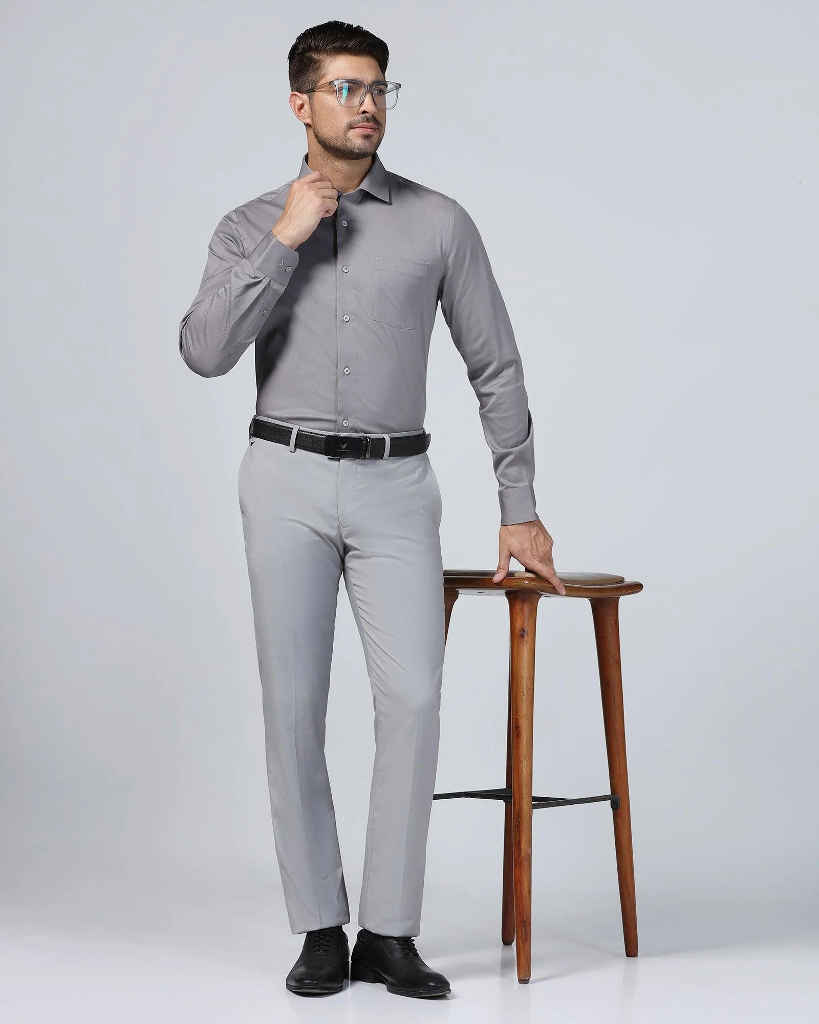 Slim Comfort B-95 Formal Light Grey Textured Trouser - Mazda - Image 7