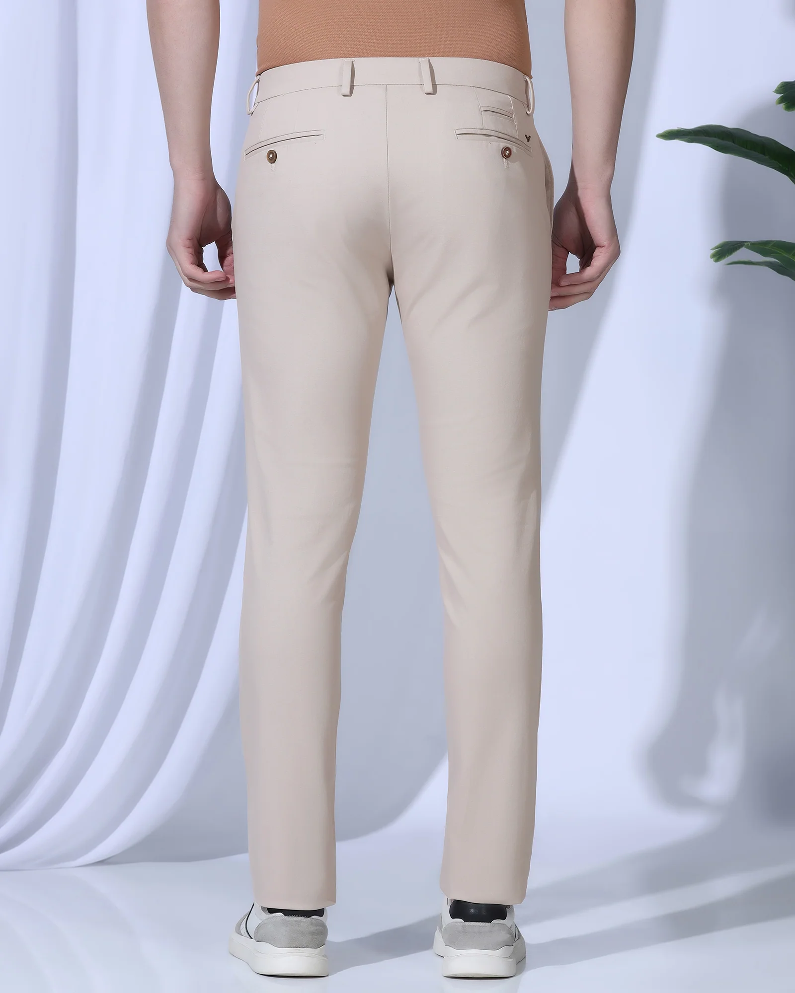 Slim Fit B-91 Casual Beige Textured Khakis - Kary - Image 2