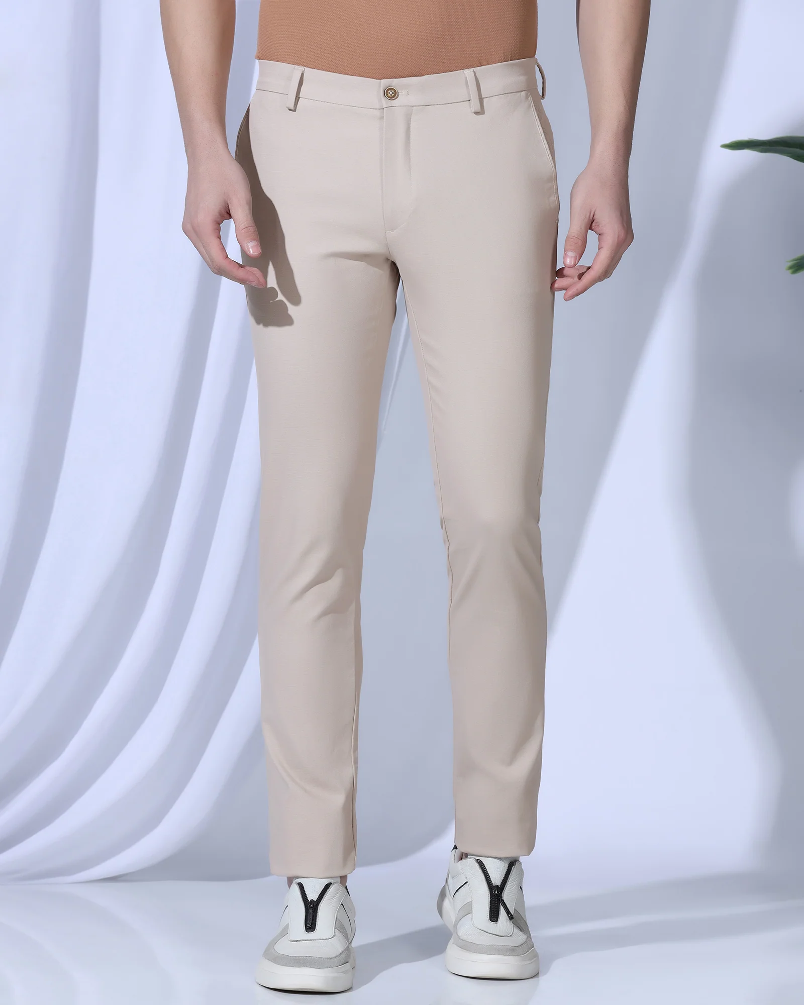 Slim Fit B-91 Casual Beige Textured Khakis - Kary - Image 3