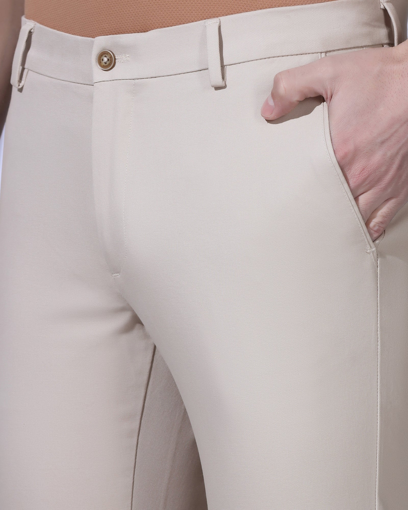 Slim Fit B-91 Casual Beige Textured Khakis - Kary - Image 4