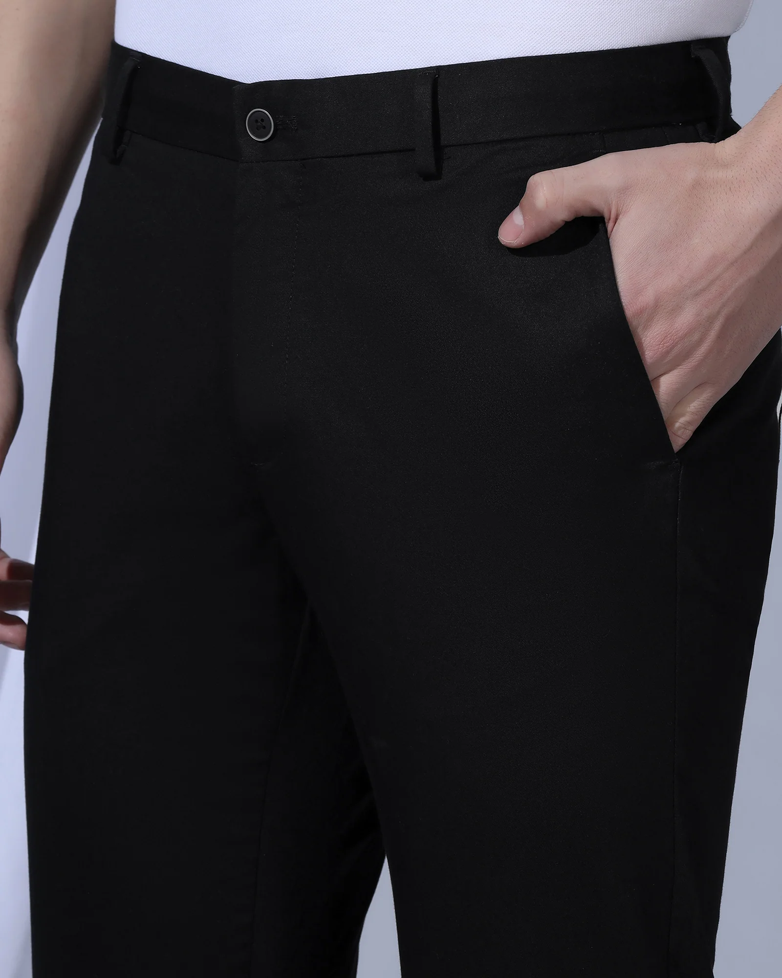 Slim Fit B-91 Casual Black Solid Khakis - Martin - Image 4