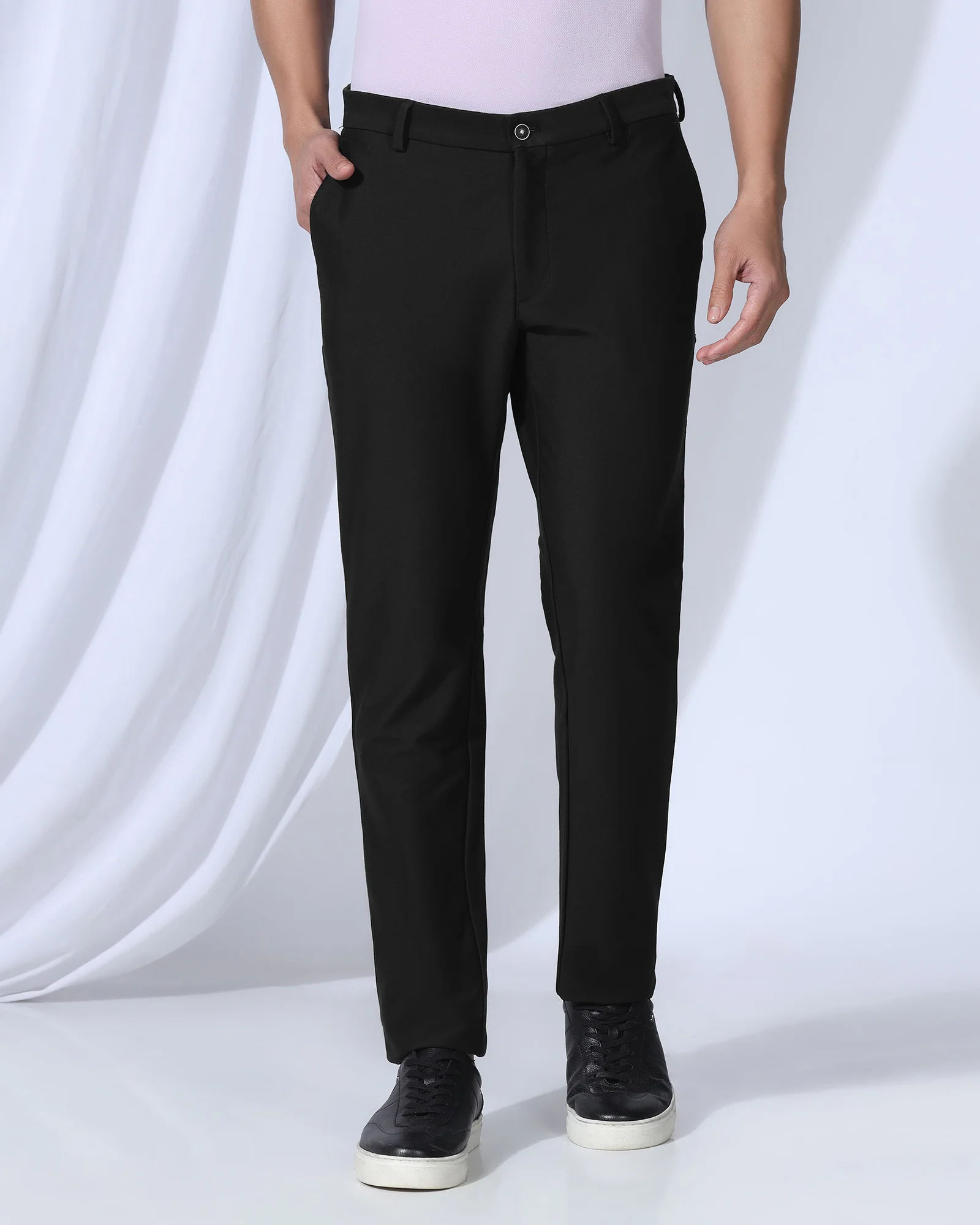 Slim Fit B-91 Casual Black Solid Khakis - Victor - Image 3