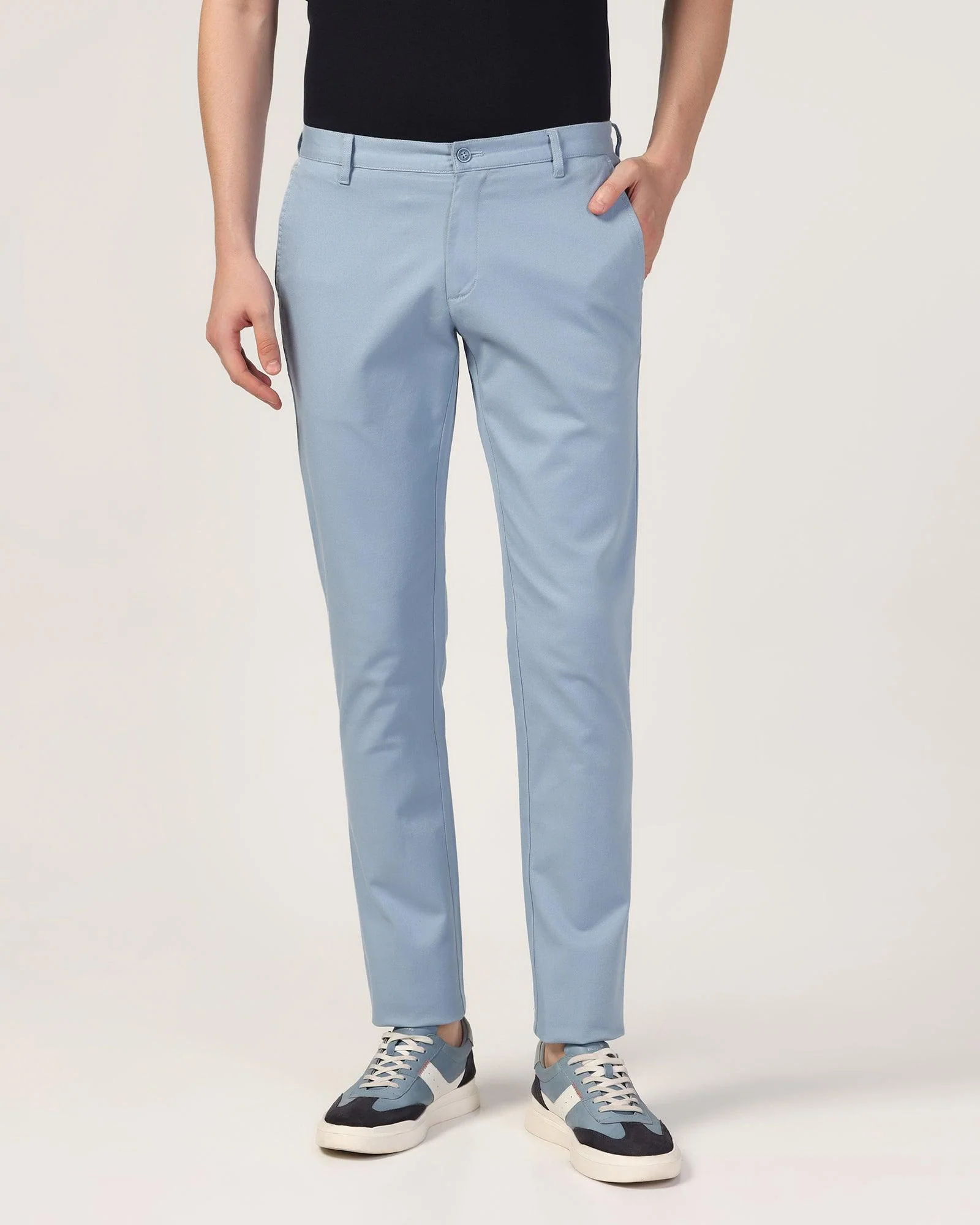 Slim Fit B-91 Casual Blue Solid Khakis - Mint - Image 3